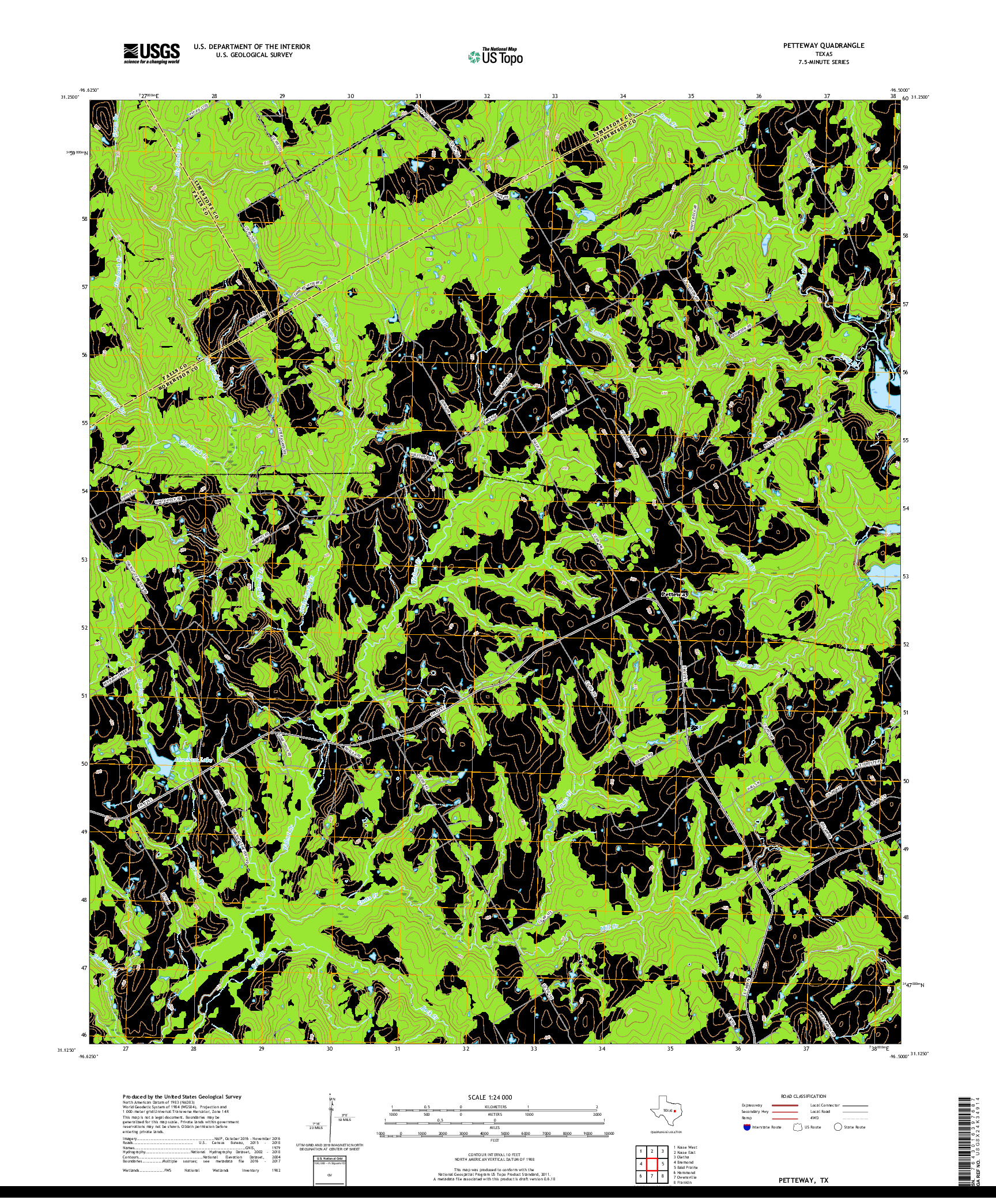 USGS US TOPO 7.5-MINUTE MAP FOR PETTEWAY, TX 2019