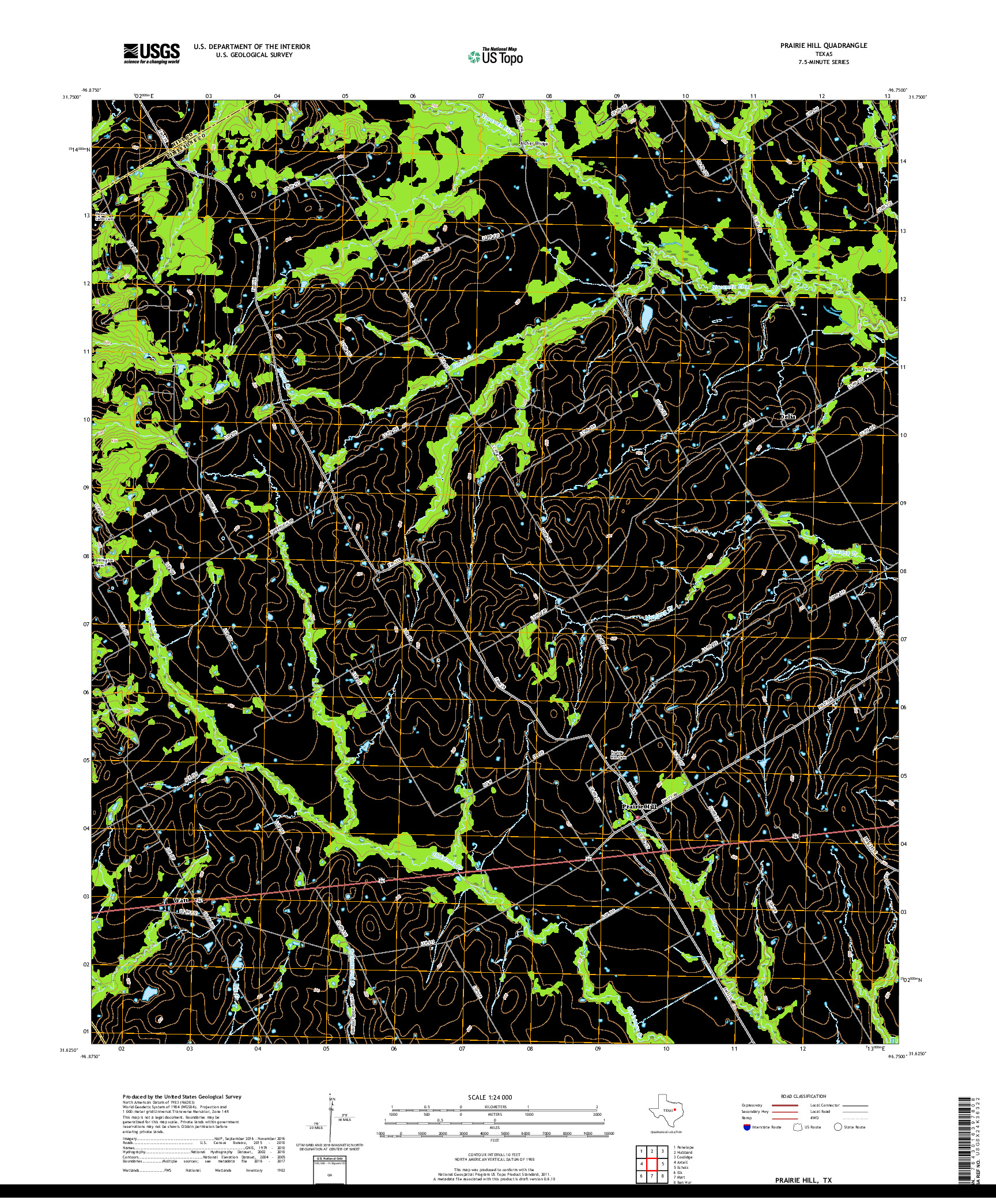 USGS US TOPO 7.5-MINUTE MAP FOR PRAIRIE HILL, TX 2019