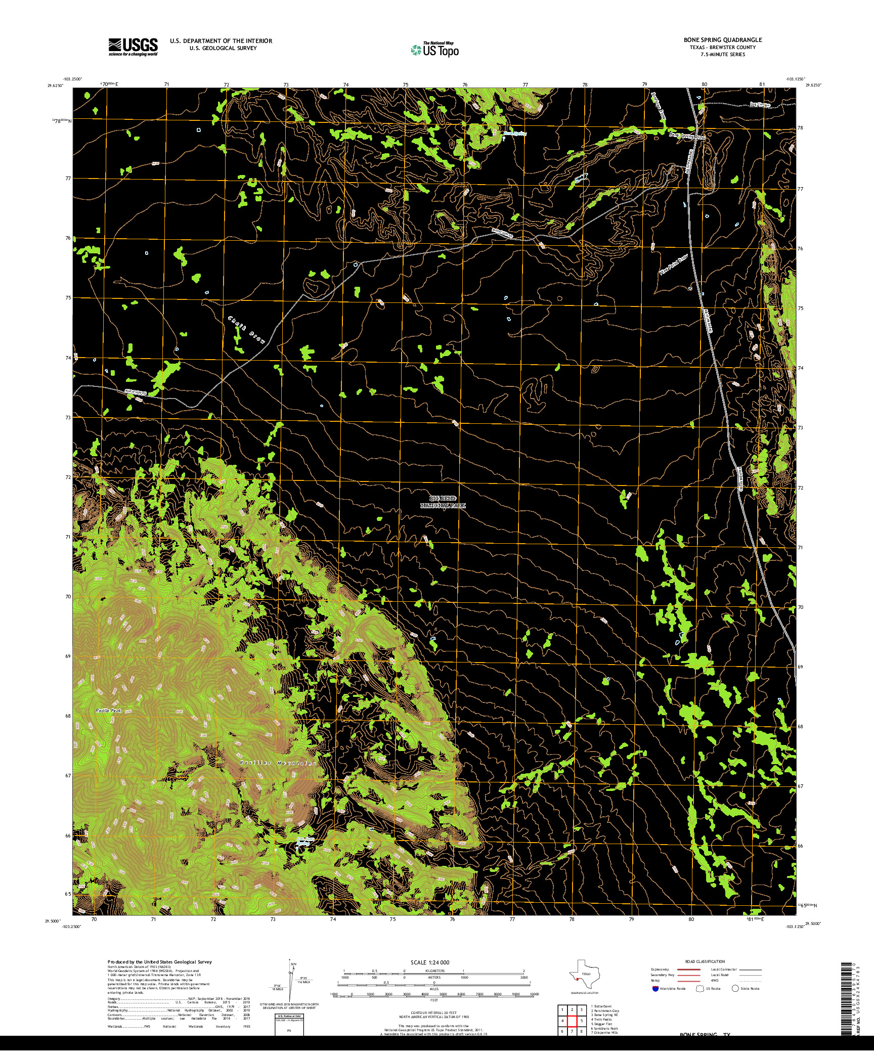 USGS US TOPO 7.5-MINUTE MAP FOR BONE SPRING, TX 2019