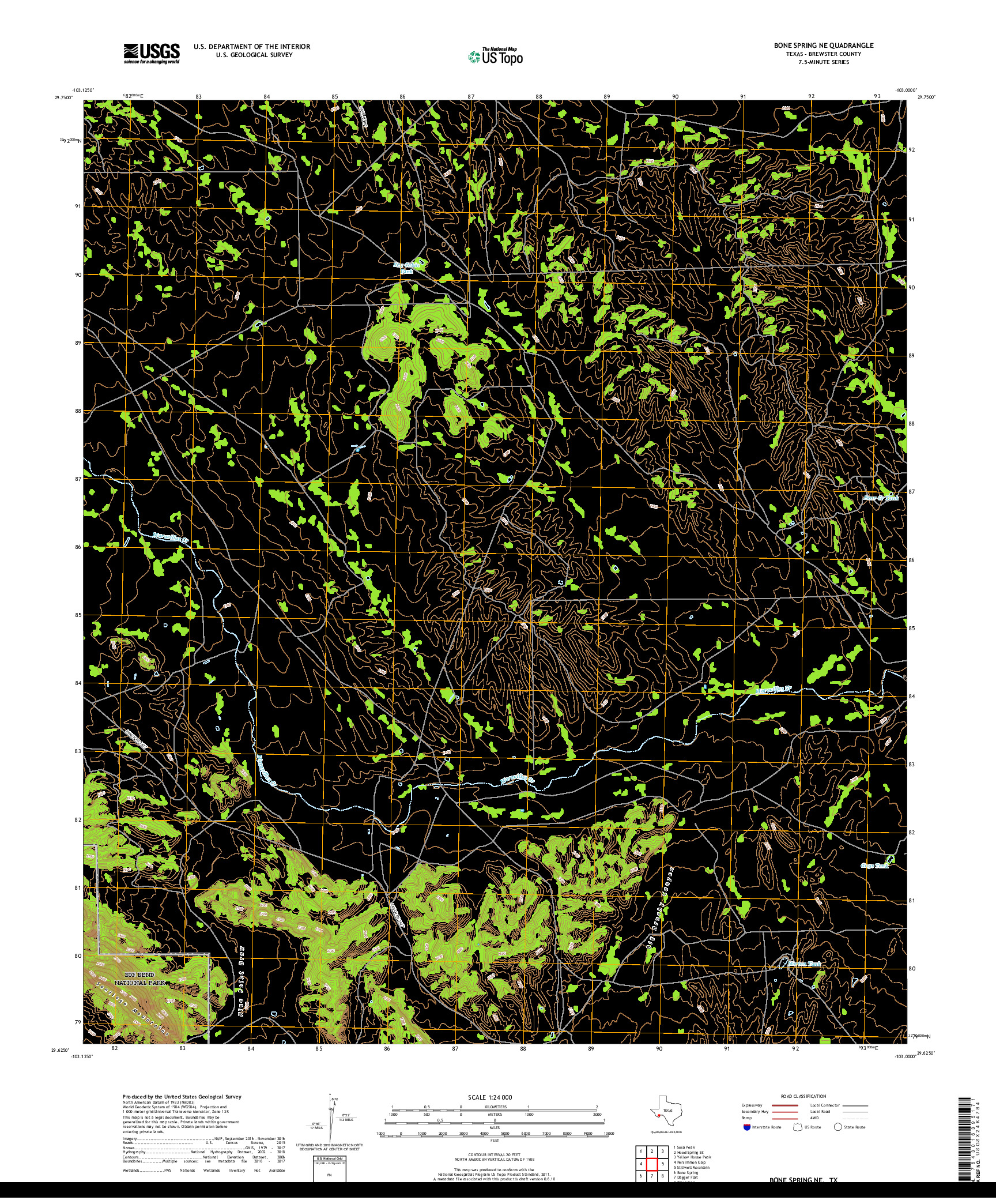 USGS US TOPO 7.5-MINUTE MAP FOR BONE SPRING NE, TX 2019