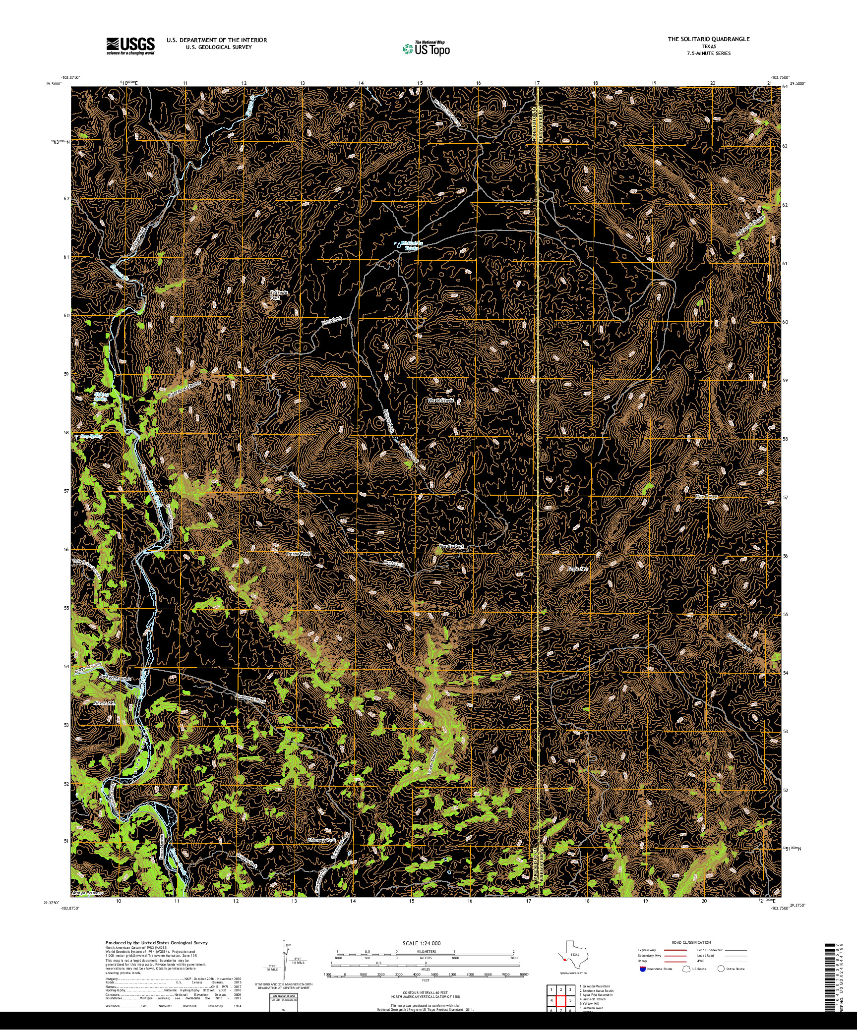 USGS US TOPO 7.5-MINUTE MAP FOR THE SOLITARIO, TX 2019