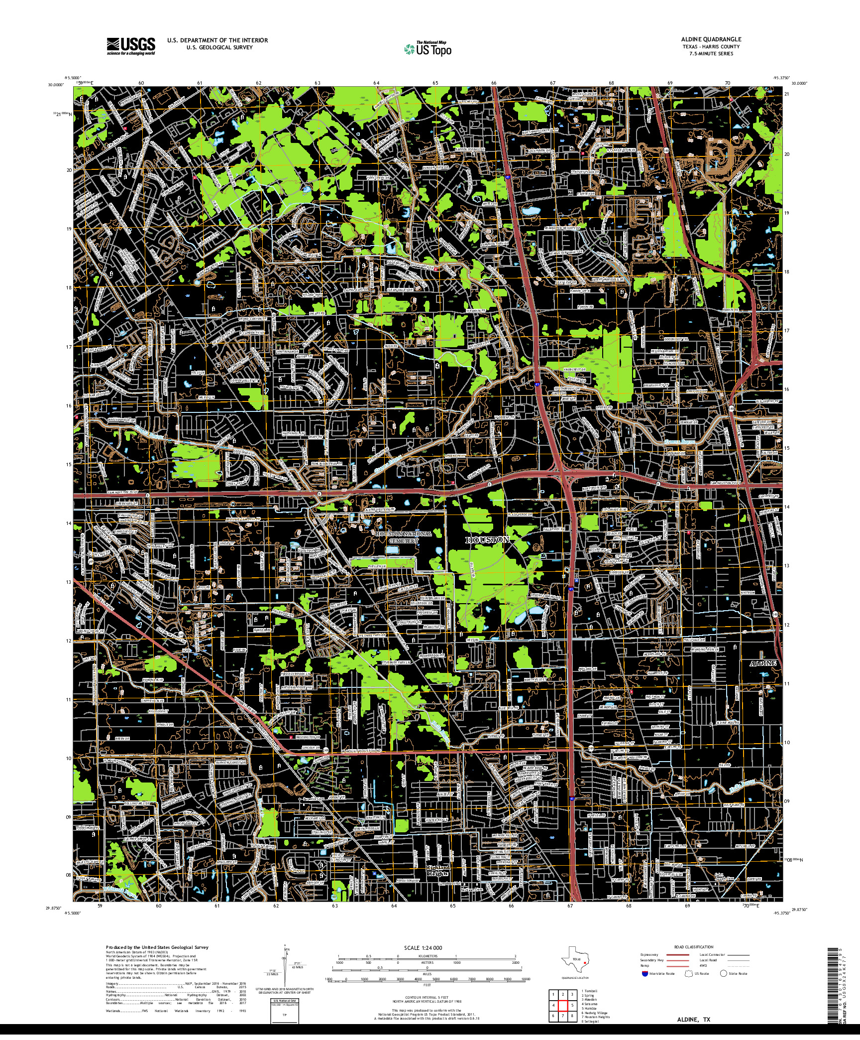 USGS US TOPO 7.5-MINUTE MAP FOR ALDINE, TX 2019