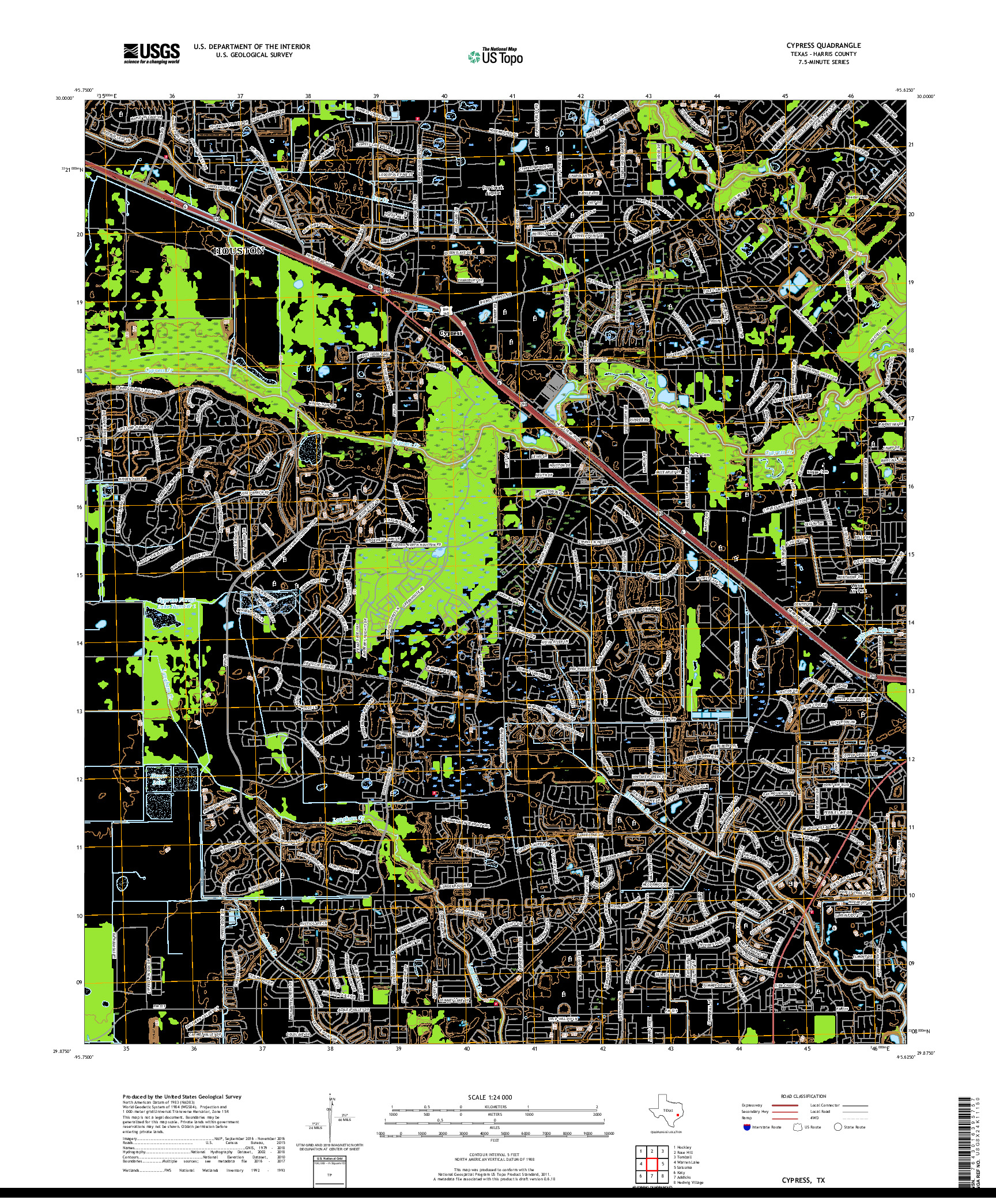 USGS US TOPO 7.5-MINUTE MAP FOR CYPRESS, TX 2019