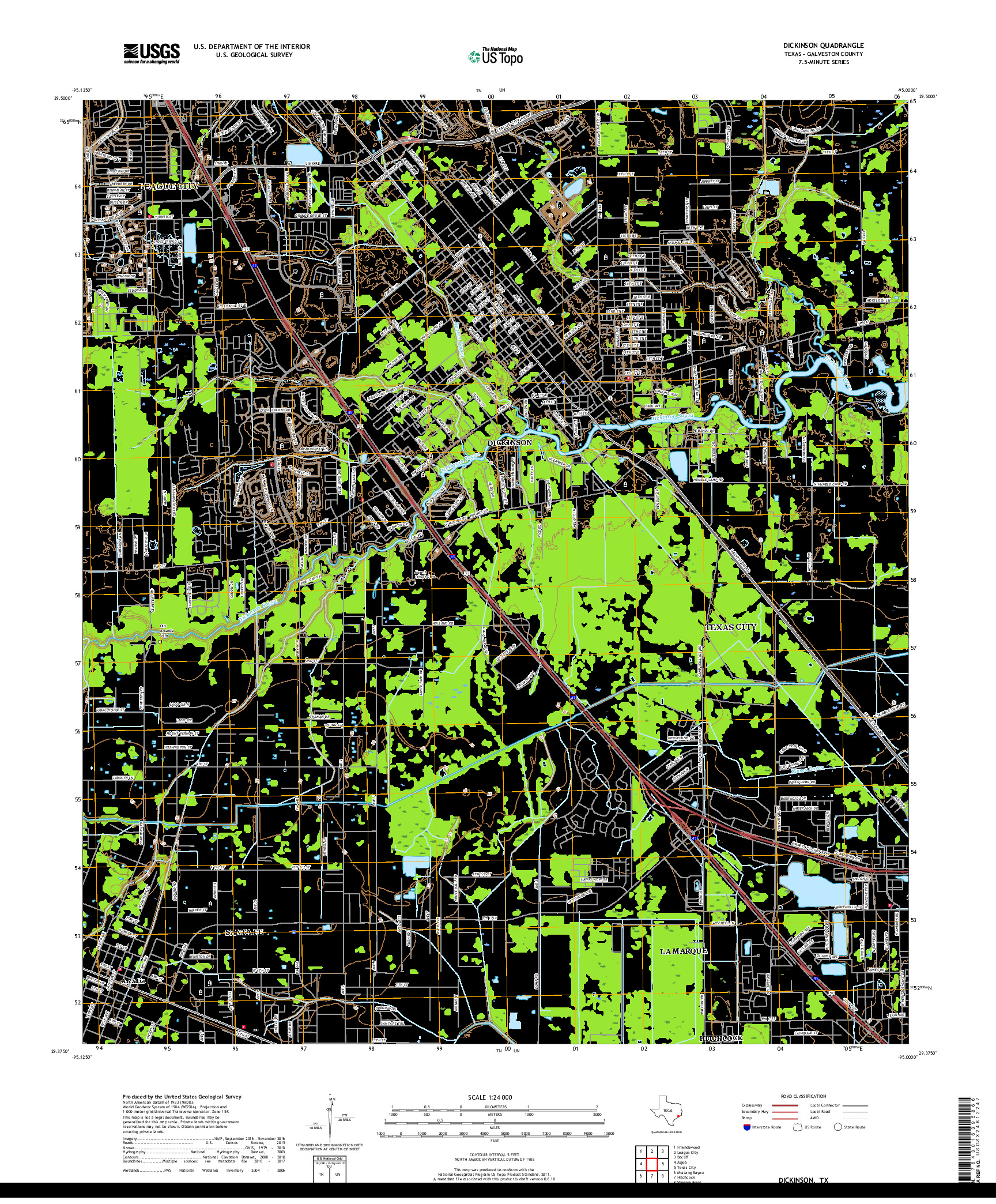 USGS US TOPO 7.5-MINUTE MAP FOR DICKINSON, TX 2019