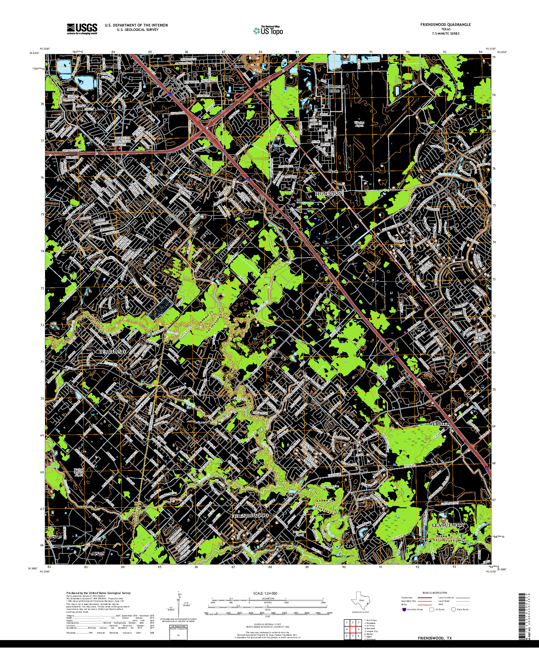 USGS US TOPO 7.5-MINUTE MAP FOR FRIENDSWOOD, TX 2019