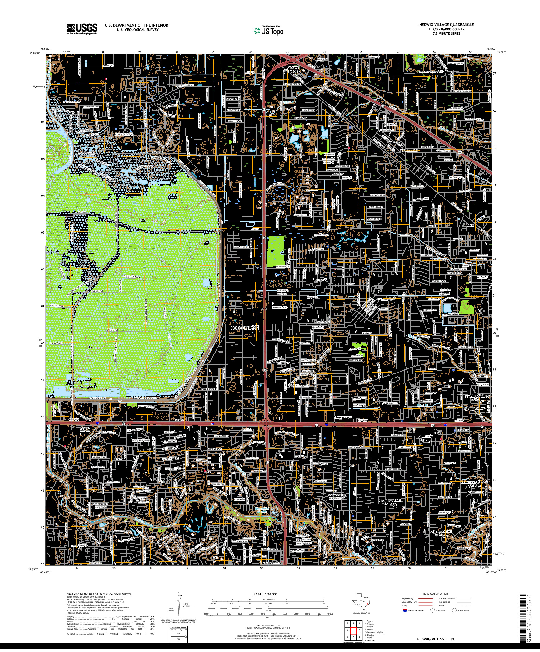 USGS US TOPO 7.5-MINUTE MAP FOR HEDWIG VILLAGE, TX 2019