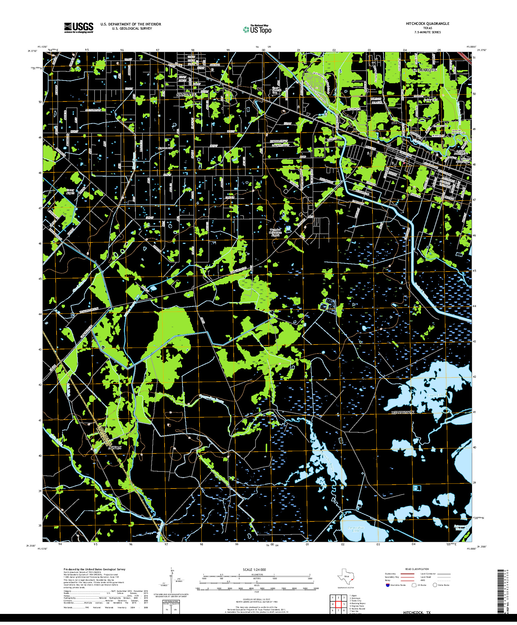 USGS US TOPO 7.5-MINUTE MAP FOR HITCHCOCK, TX 2019