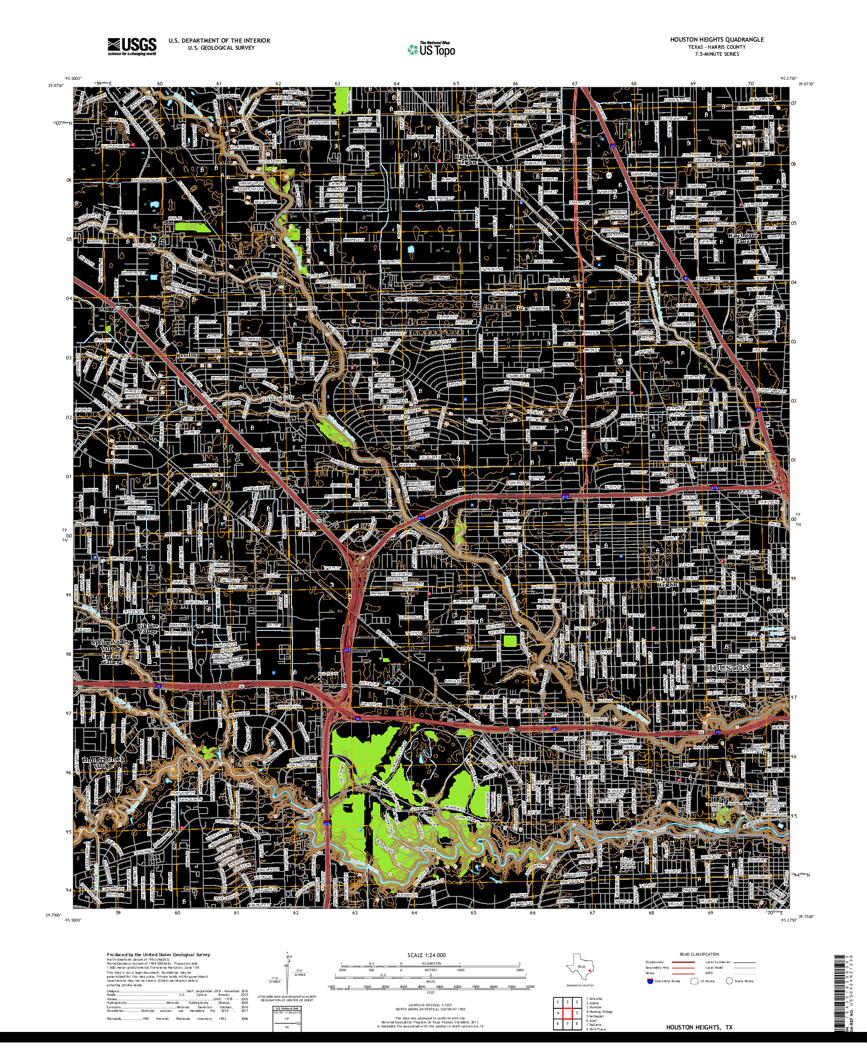 USGS US TOPO 7.5-MINUTE MAP FOR HOUSTON HEIGHTS, TX 2019