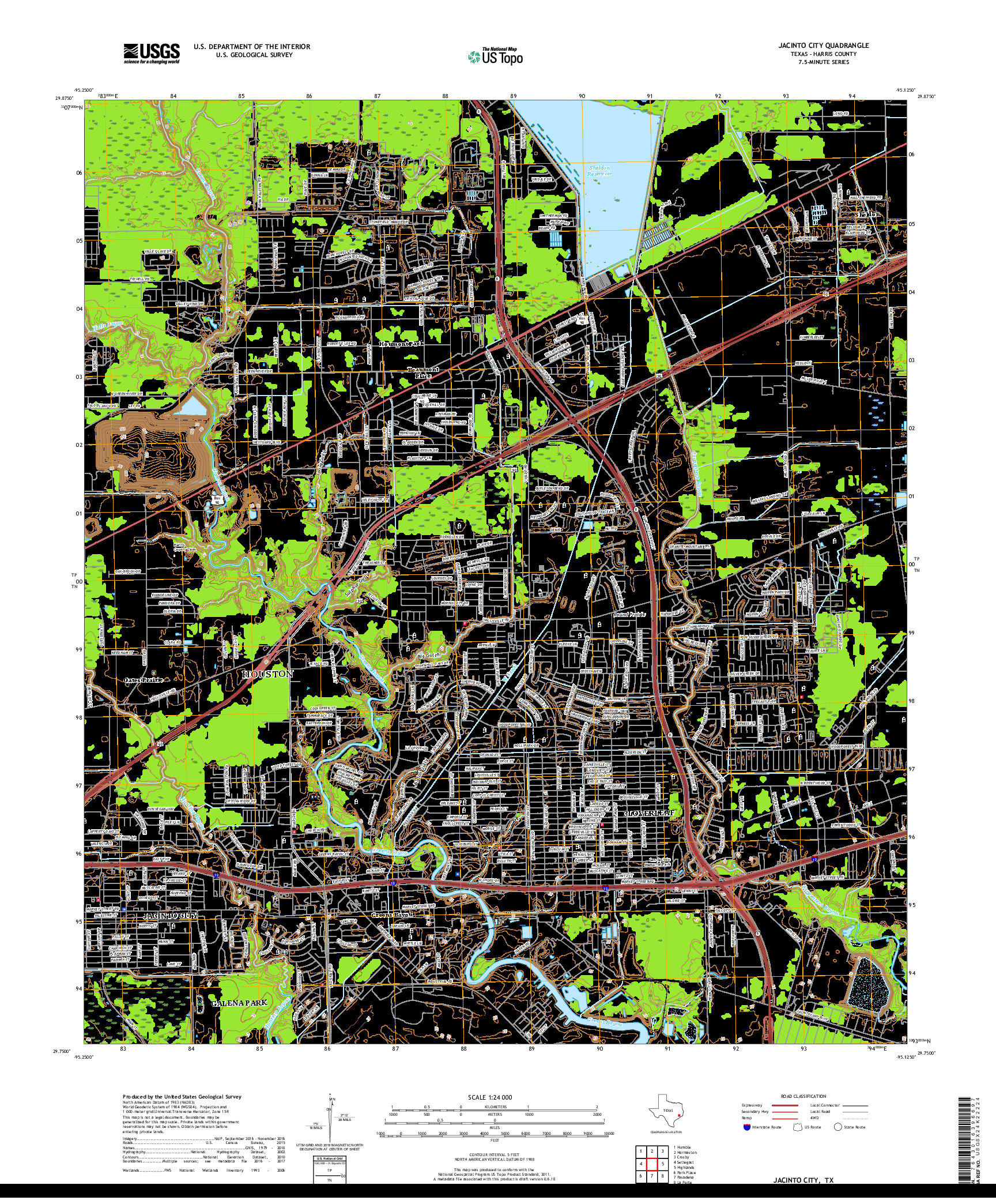 USGS US TOPO 7.5-MINUTE MAP FOR JACINTO CITY, TX 2019