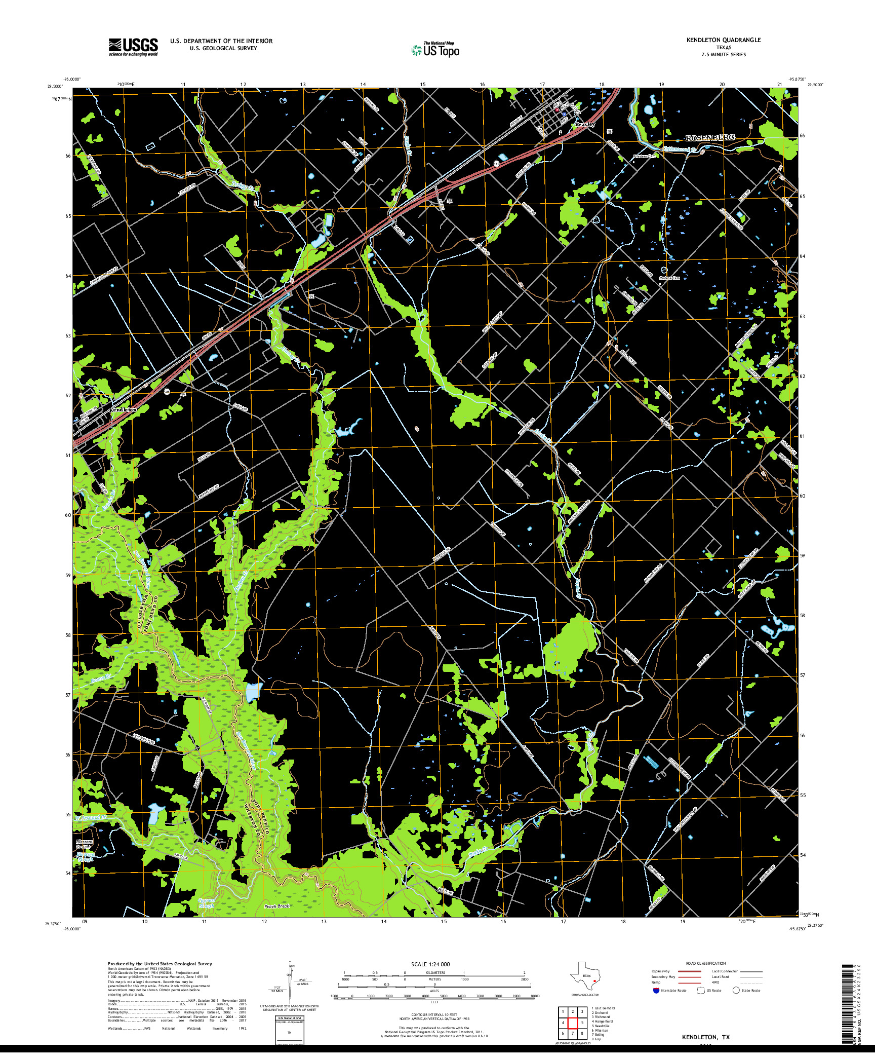 USGS US TOPO 7.5-MINUTE MAP FOR KENDLETON, TX 2019