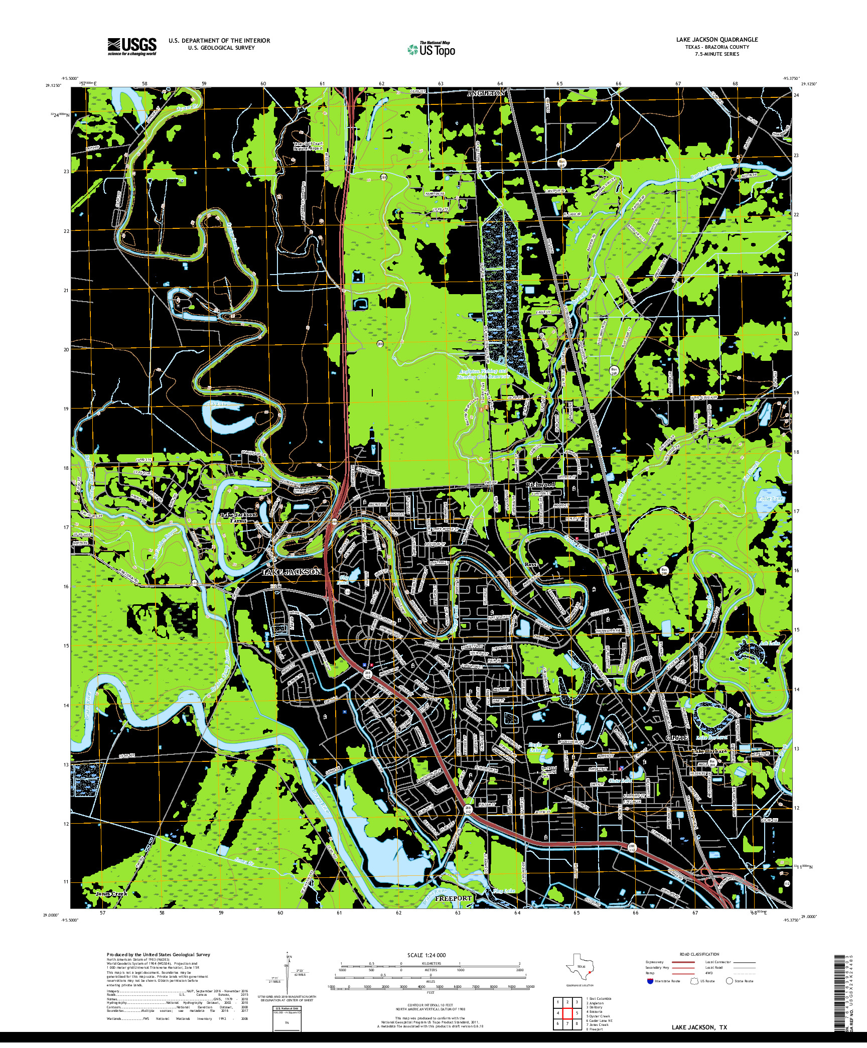 USGS US TOPO 7.5-MINUTE MAP FOR LAKE JACKSON, TX 2019