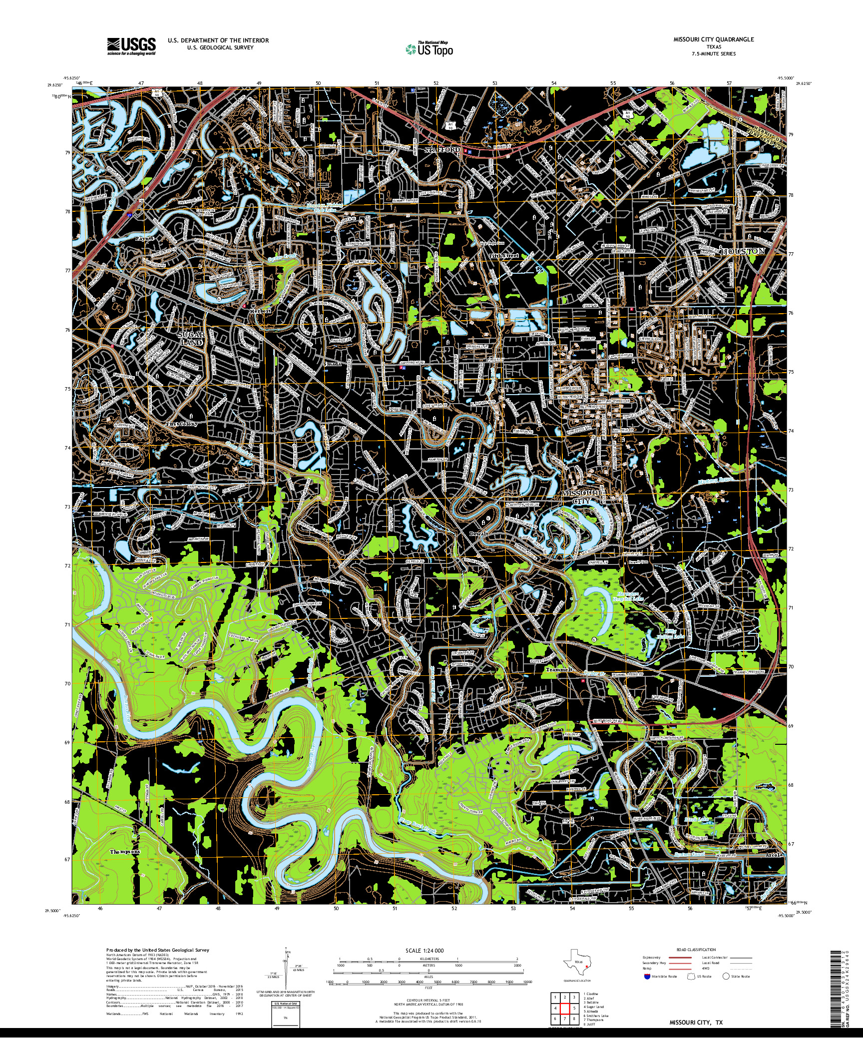 USGS US TOPO 7.5-MINUTE MAP FOR MISSOURI CITY, TX 2019