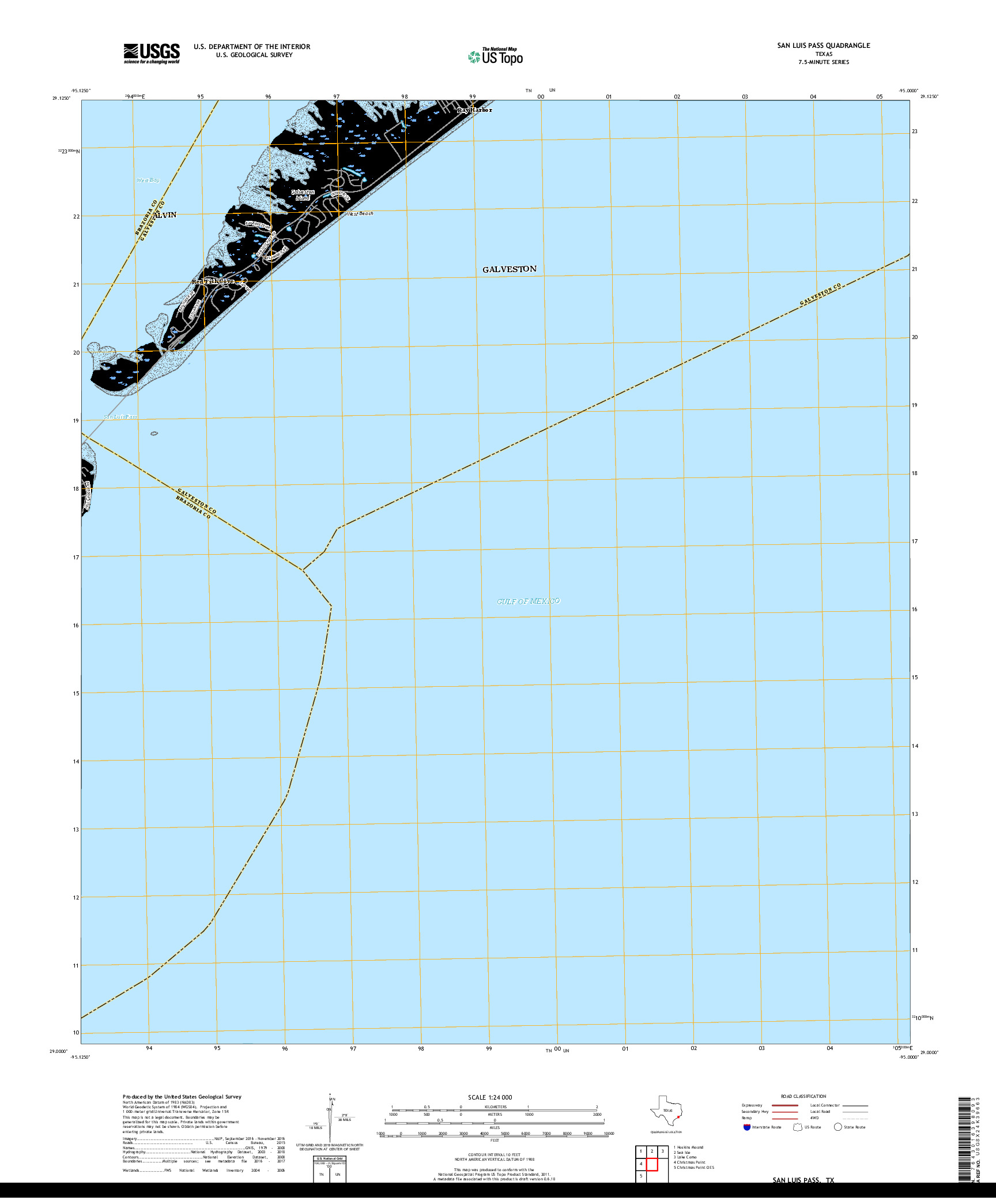 USGS US TOPO 7.5-MINUTE MAP FOR SAN LUIS PASS, TX 2019