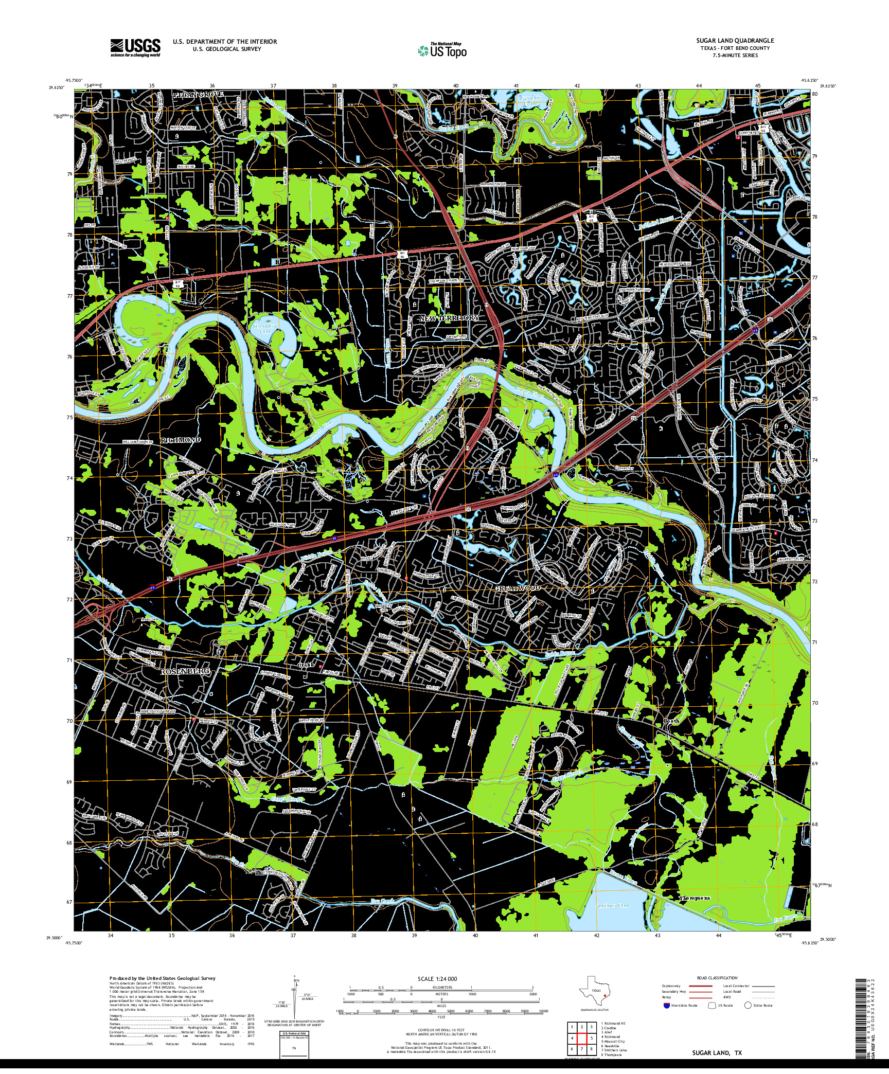 USGS US TOPO 7.5-MINUTE MAP FOR SUGAR LAND, TX 2019