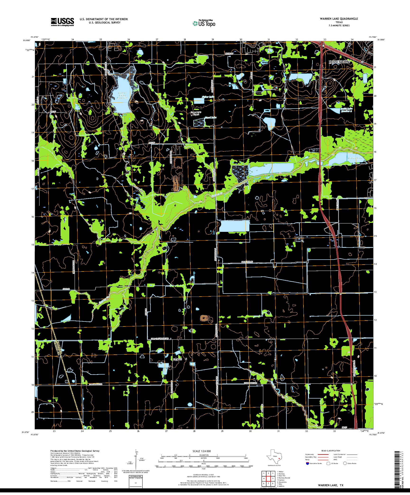 USGS US TOPO 7.5-MINUTE MAP FOR WARREN LAKE, TX 2019