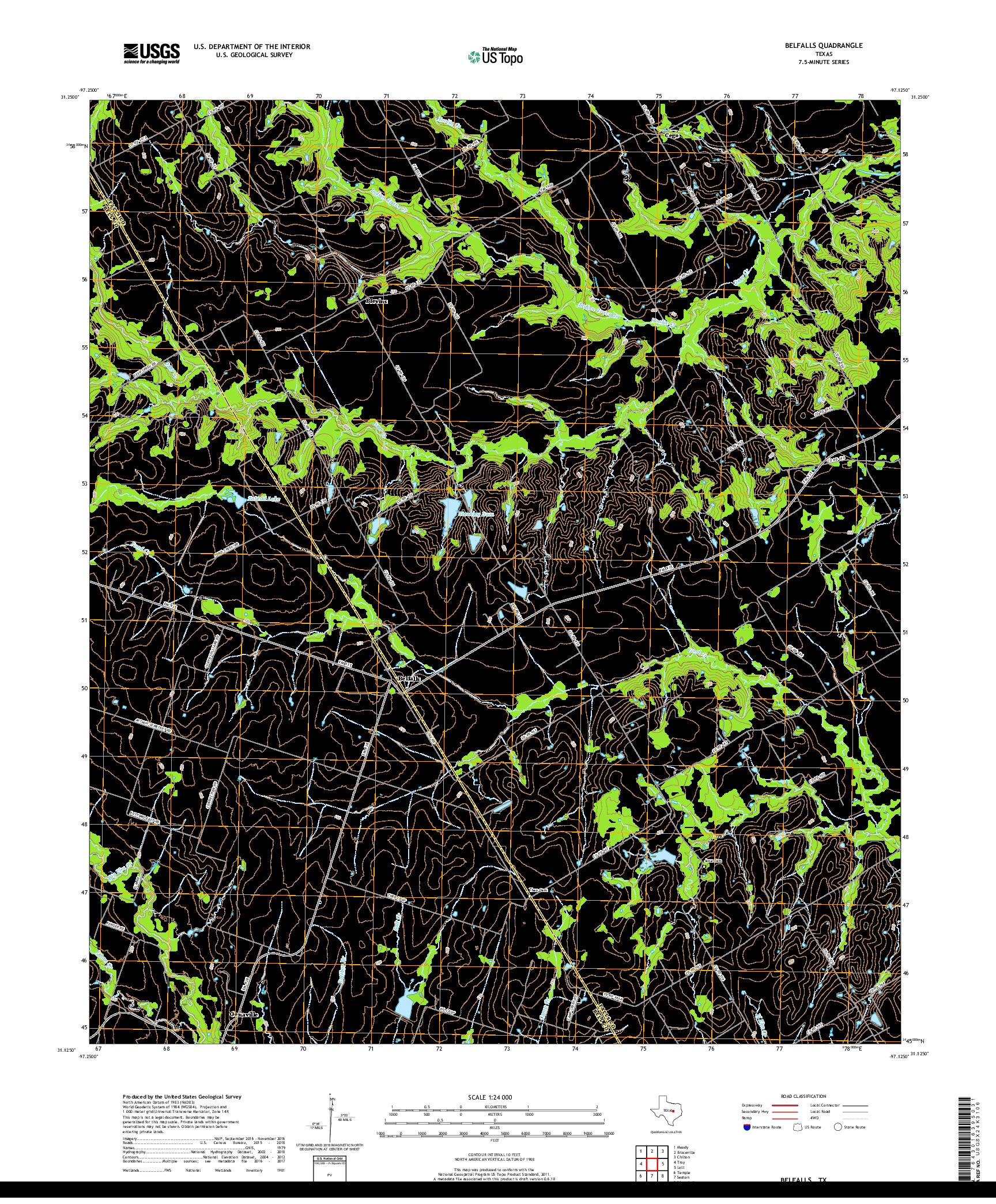 USGS US TOPO 7.5-MINUTE MAP FOR BELFALLS, TX 2019