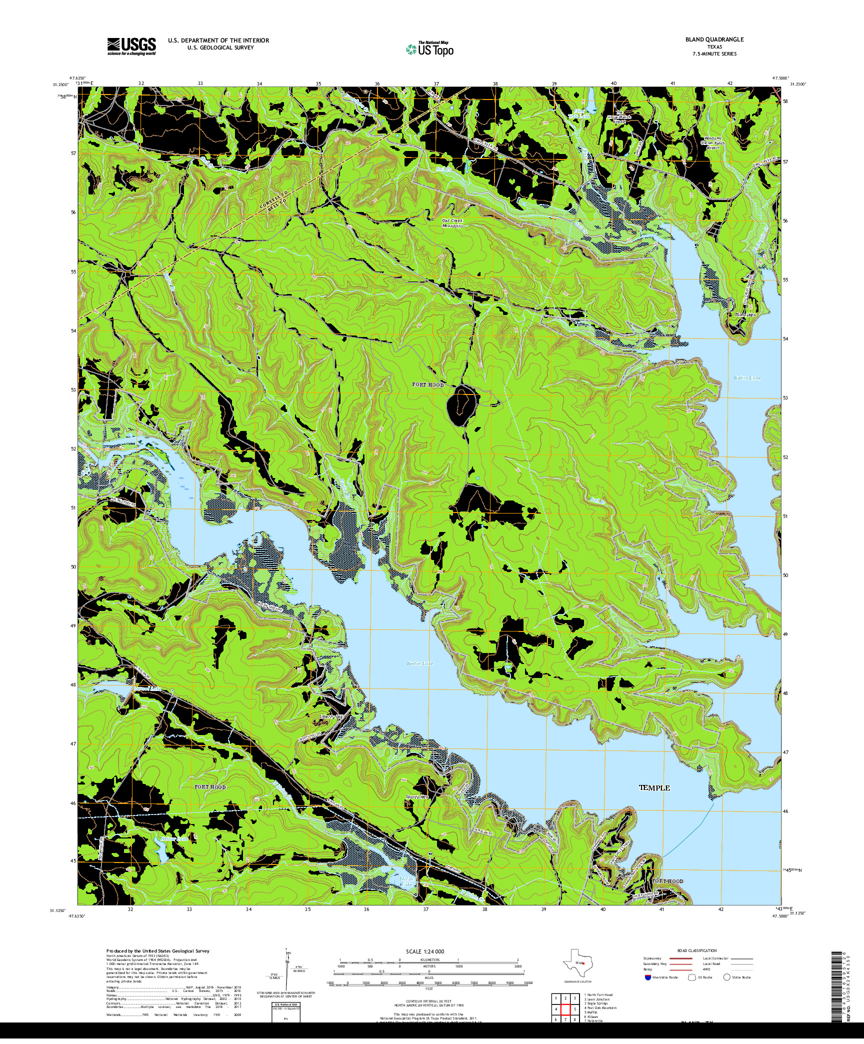 USGS US TOPO 7.5-MINUTE MAP FOR BLAND, TX 2019