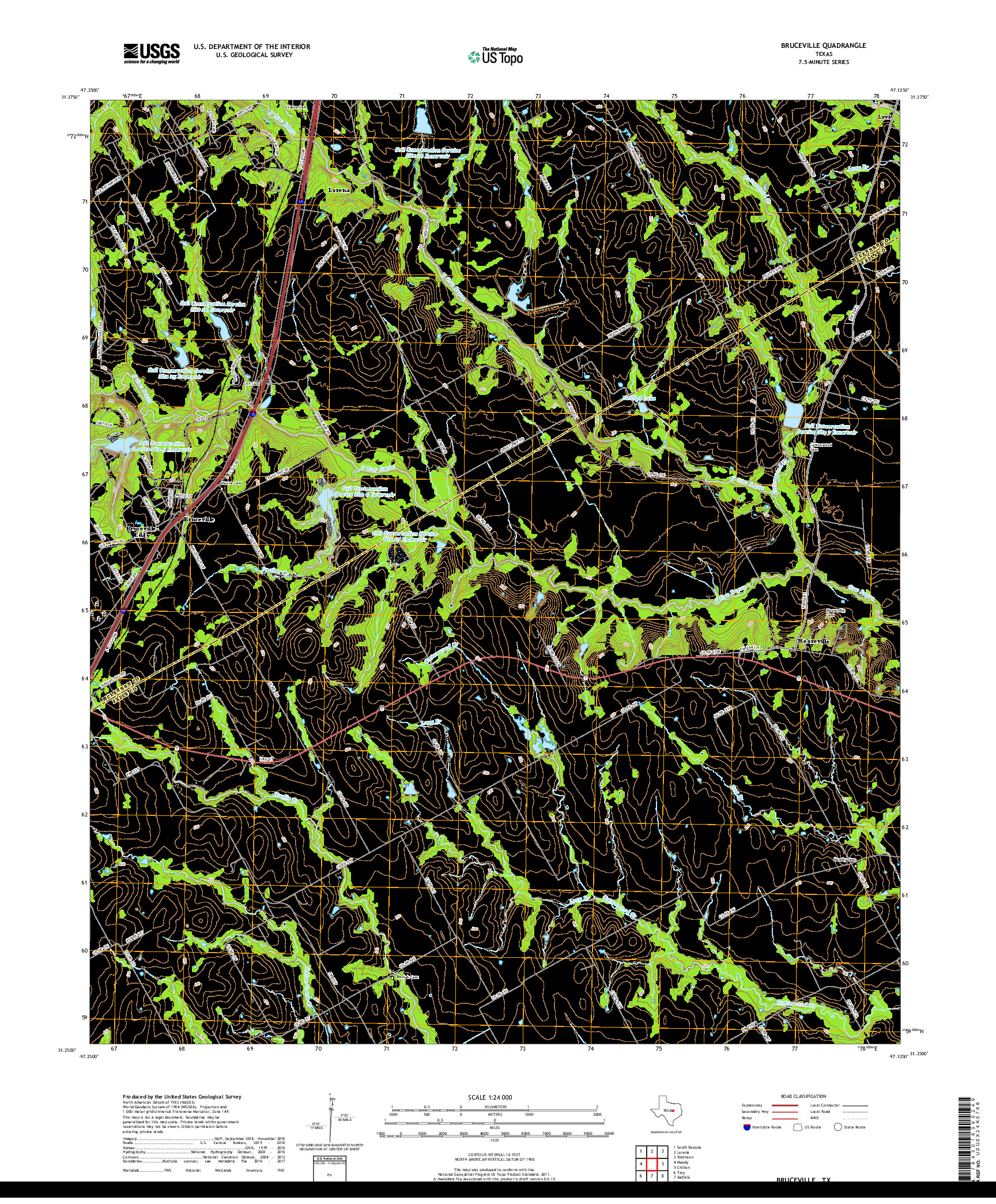 USGS US TOPO 7.5-MINUTE MAP FOR BRUCEVILLE, TX 2019