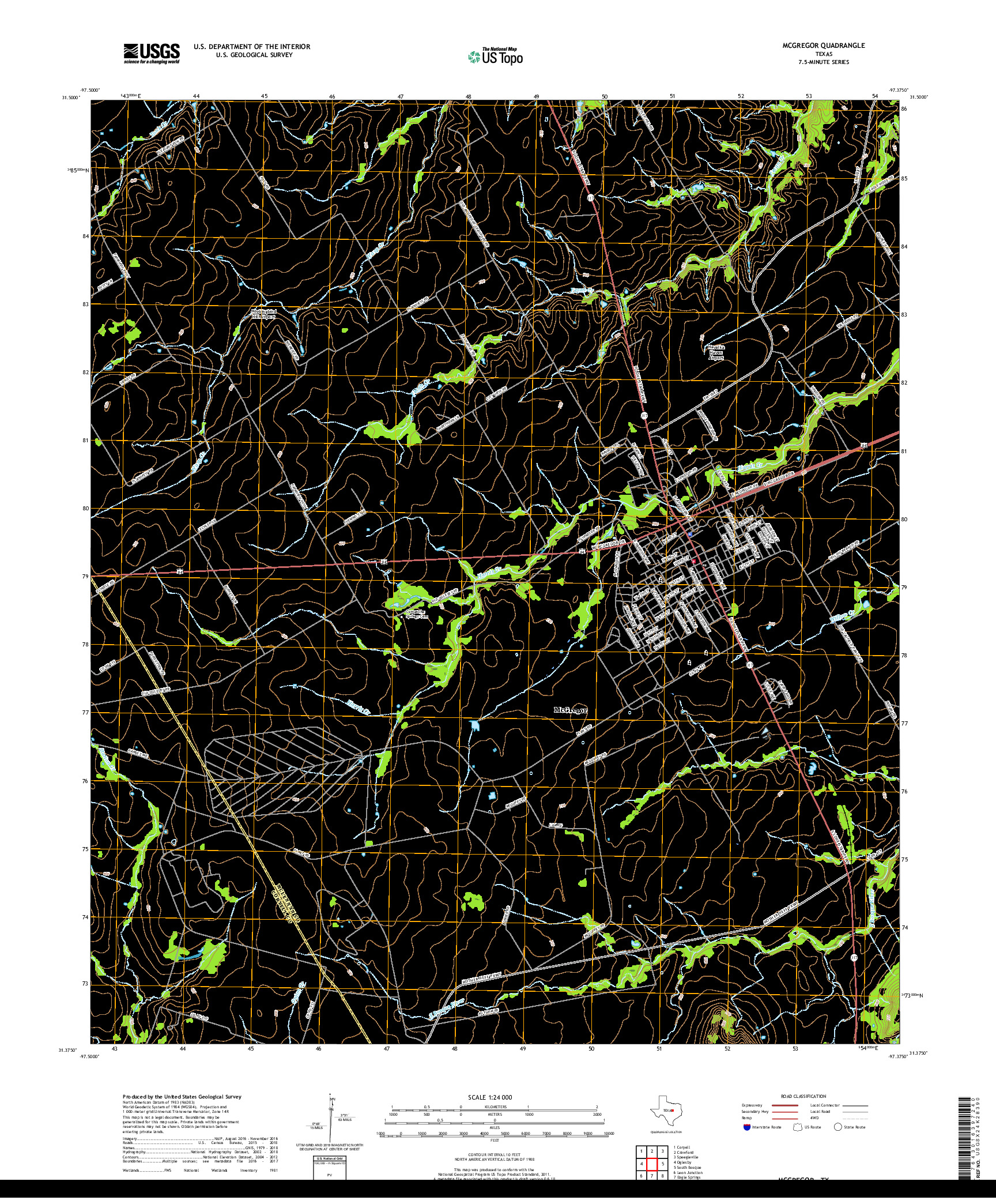 USGS US TOPO 7.5-MINUTE MAP FOR MCGREGOR, TX 2019