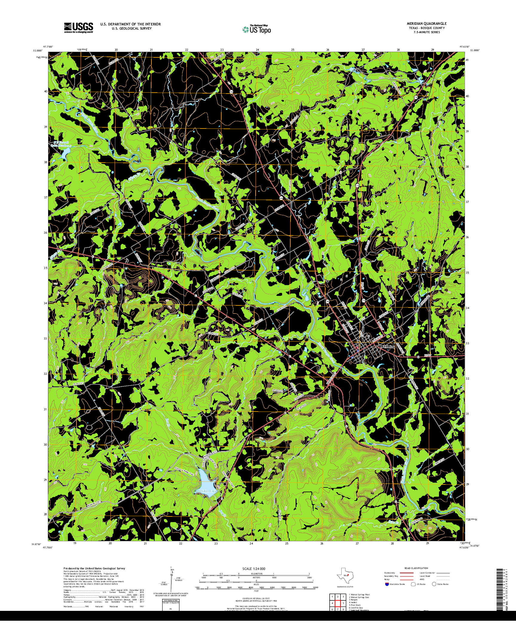 USGS US TOPO 7.5-MINUTE MAP FOR MERIDIAN, TX 2019