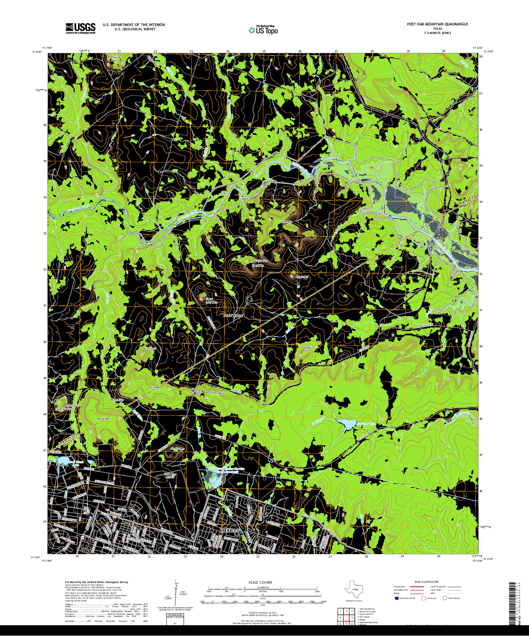 USGS US TOPO 7.5-MINUTE MAP FOR POST OAK MOUNTAIN, TX 2019