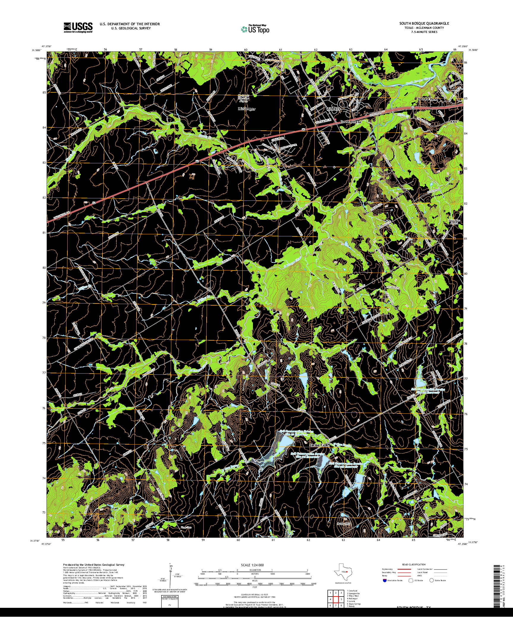 USGS US TOPO 7.5-MINUTE MAP FOR SOUTH BOSQUE, TX 2019