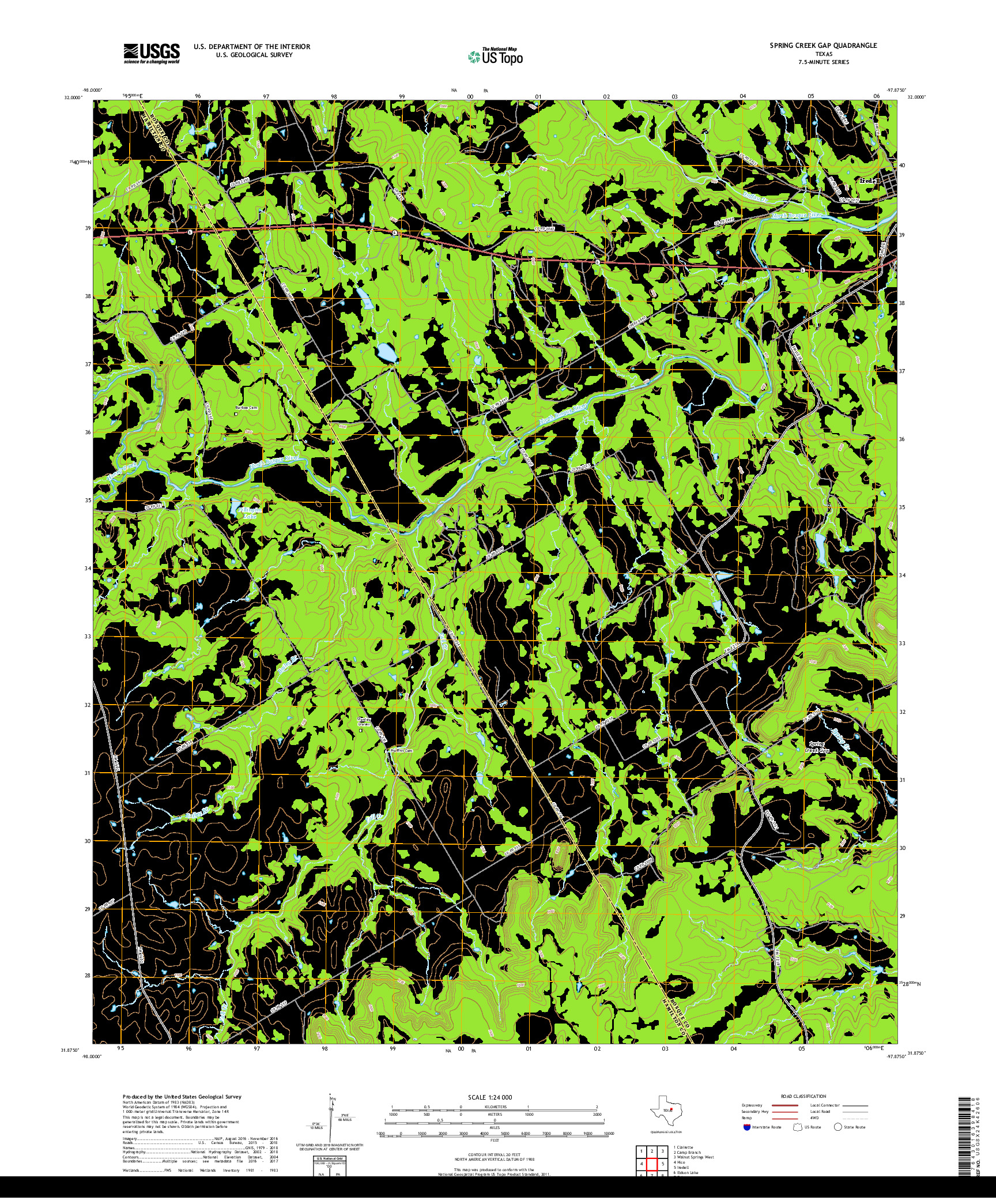 USGS US TOPO 7.5-MINUTE MAP FOR SPRING CREEK GAP, TX 2019