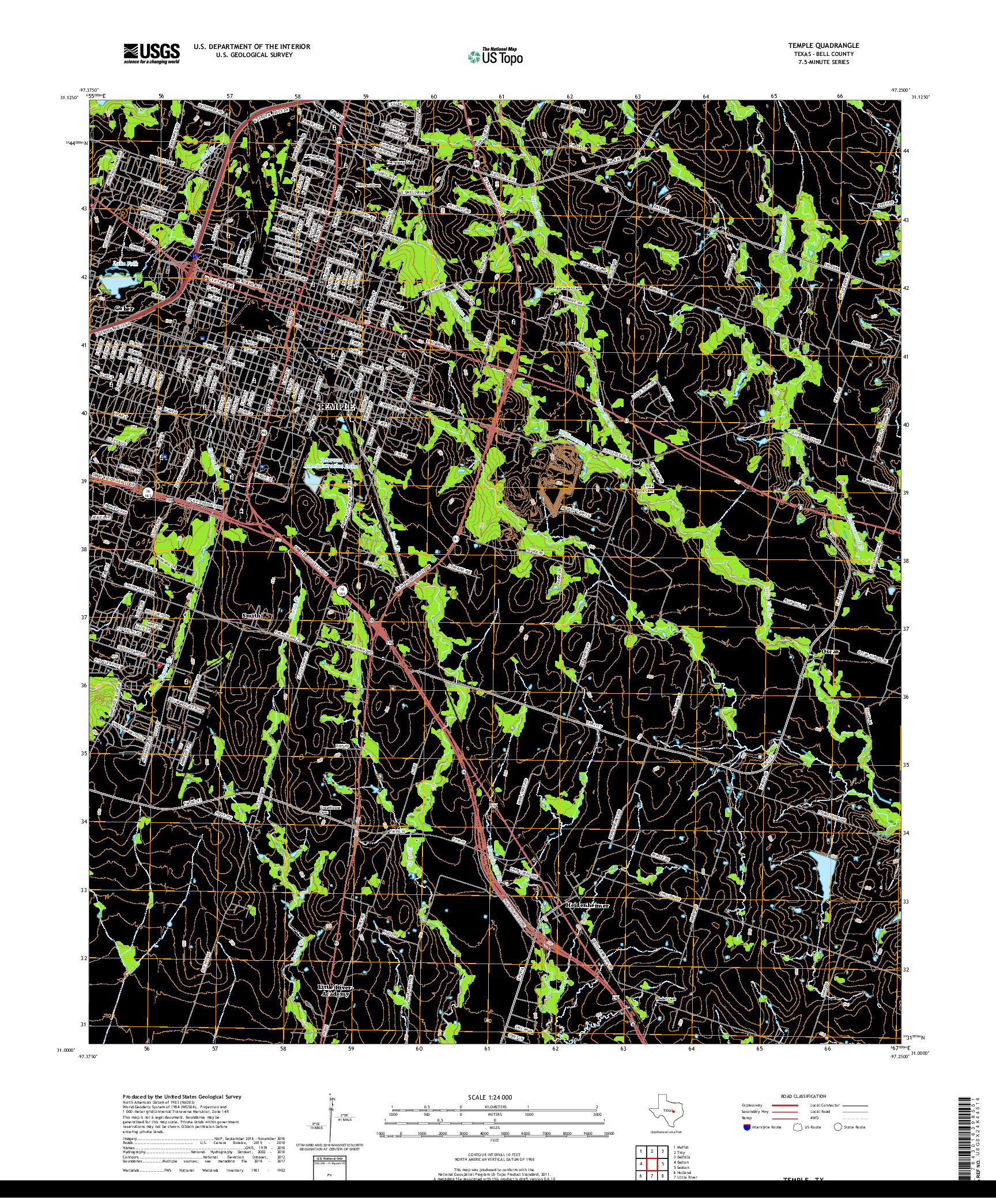 USGS US TOPO 7.5-MINUTE MAP FOR TEMPLE, TX 2019