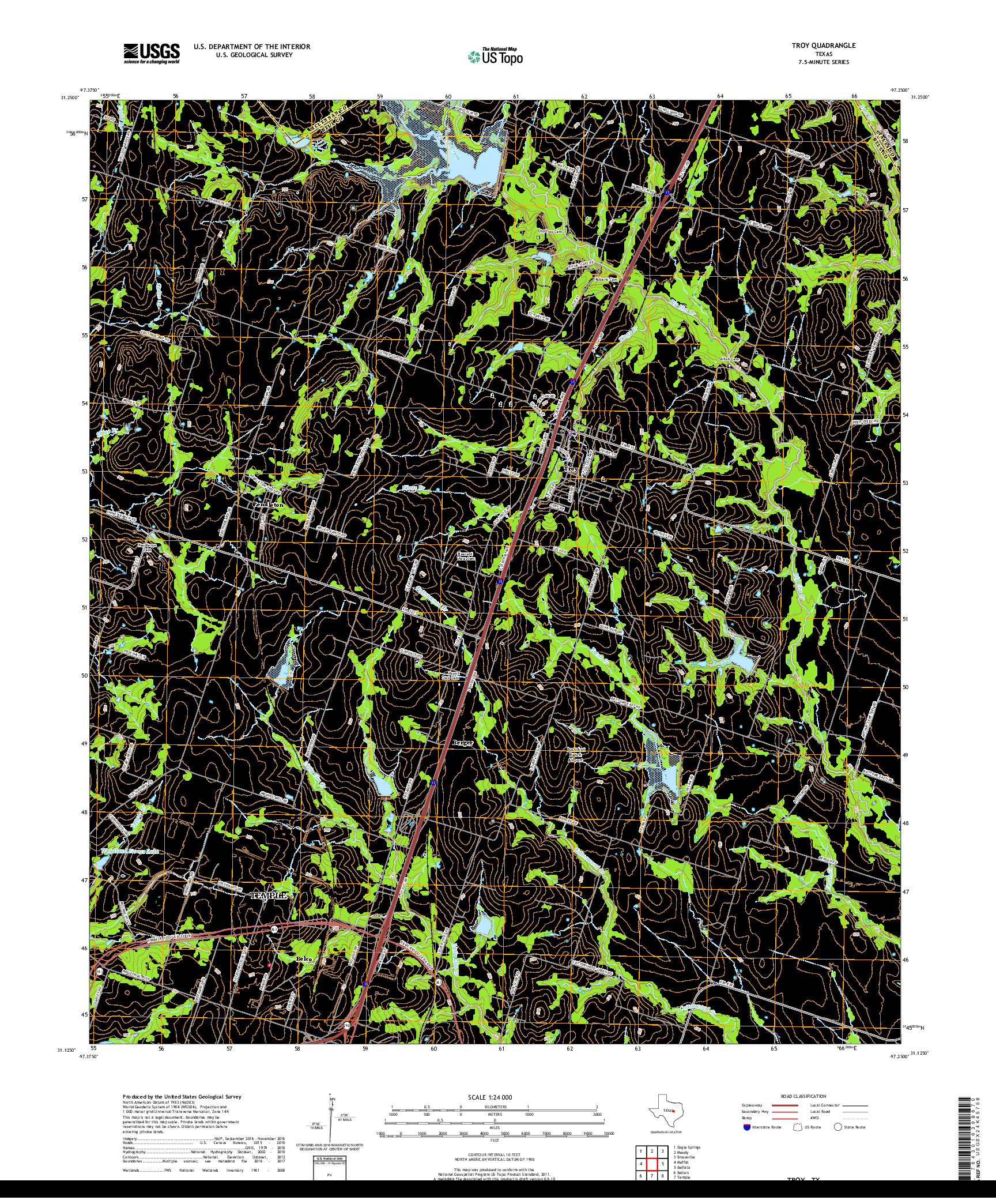 USGS US TOPO 7.5-MINUTE MAP FOR TROY, TX 2019