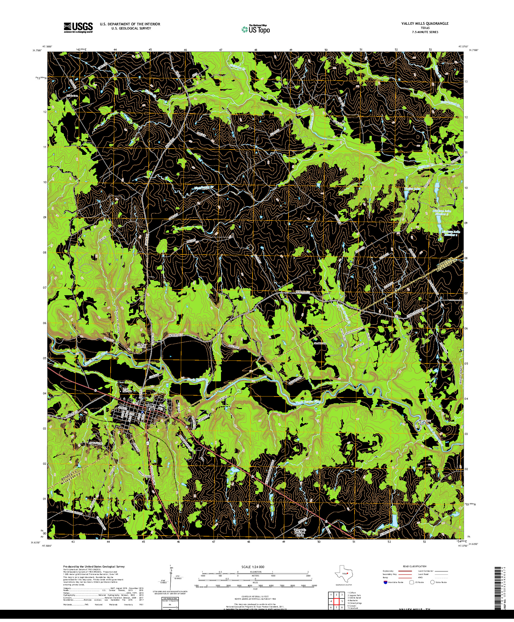 USGS US TOPO 7.5-MINUTE MAP FOR VALLEY MILLS, TX 2019