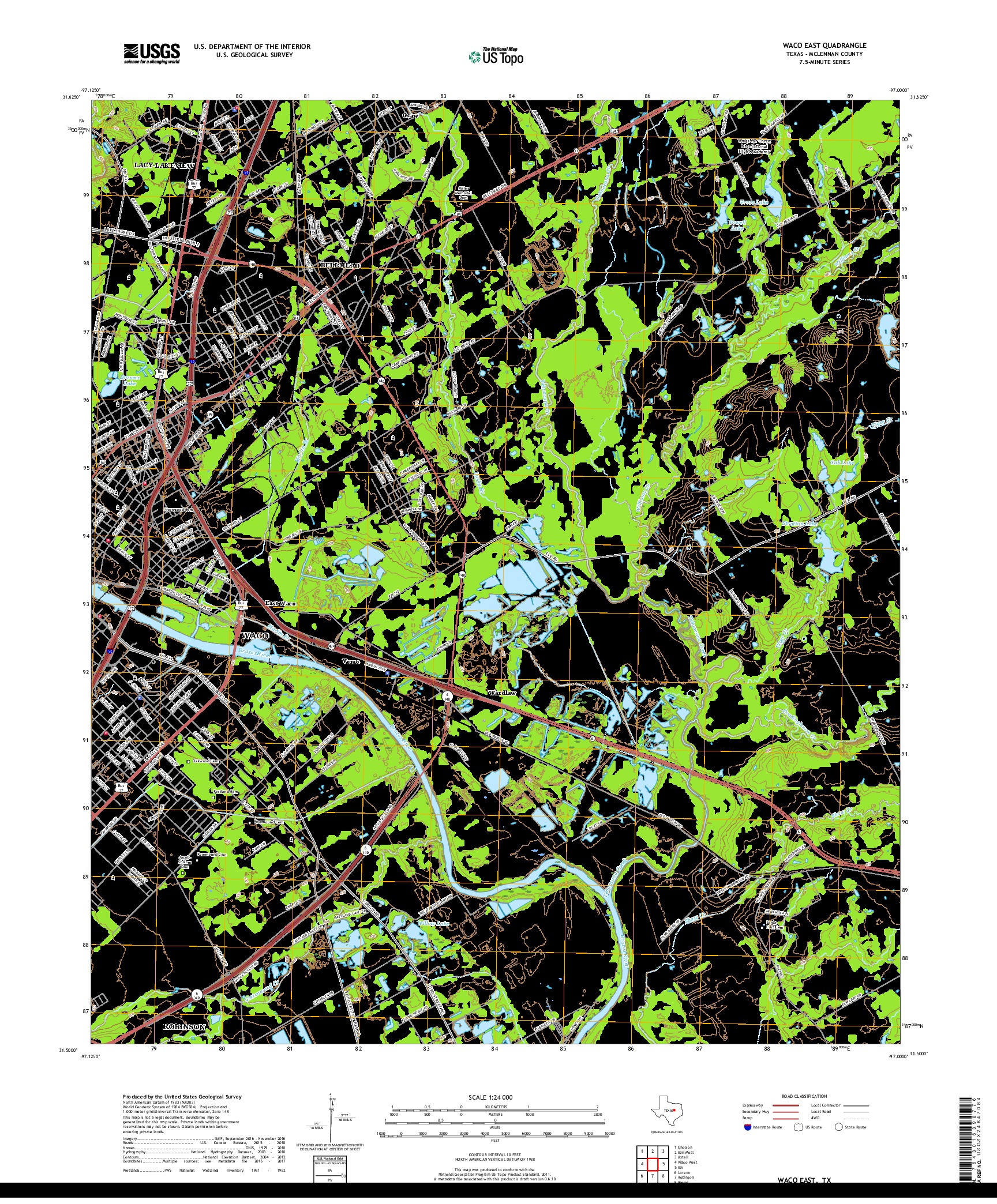 USGS US TOPO 7.5-MINUTE MAP FOR WACO EAST, TX 2019