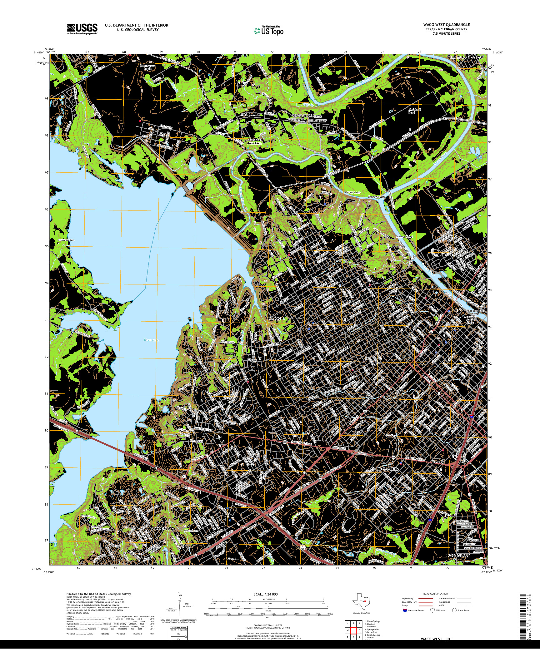 USGS US TOPO 7.5-MINUTE MAP FOR WACO WEST, TX 2019