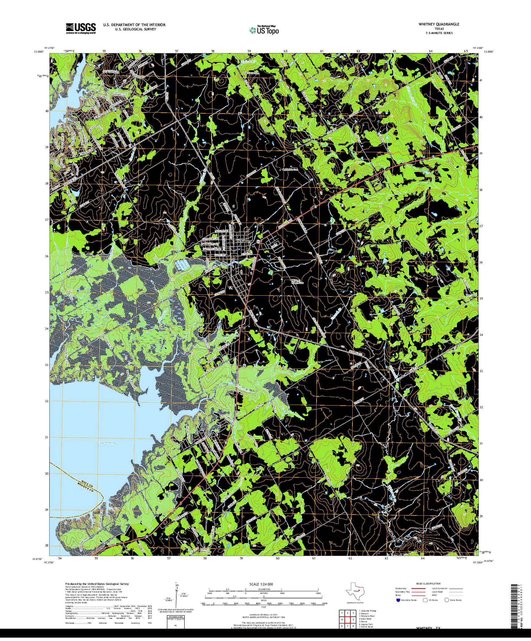 USGS US TOPO 7.5-MINUTE MAP FOR WHITNEY, TX 2019