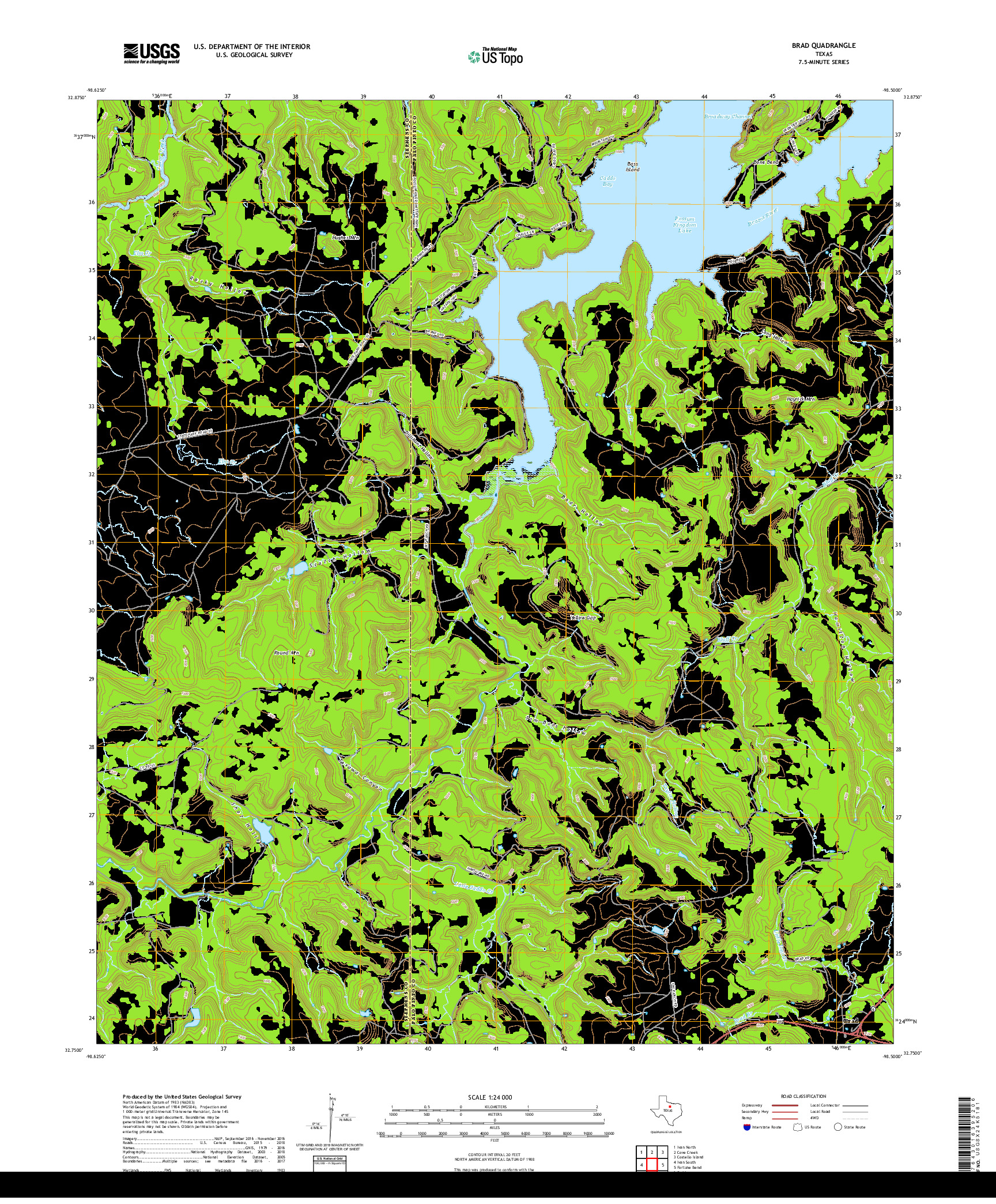 USGS US TOPO 7.5-MINUTE MAP FOR BRAD, TX 2019