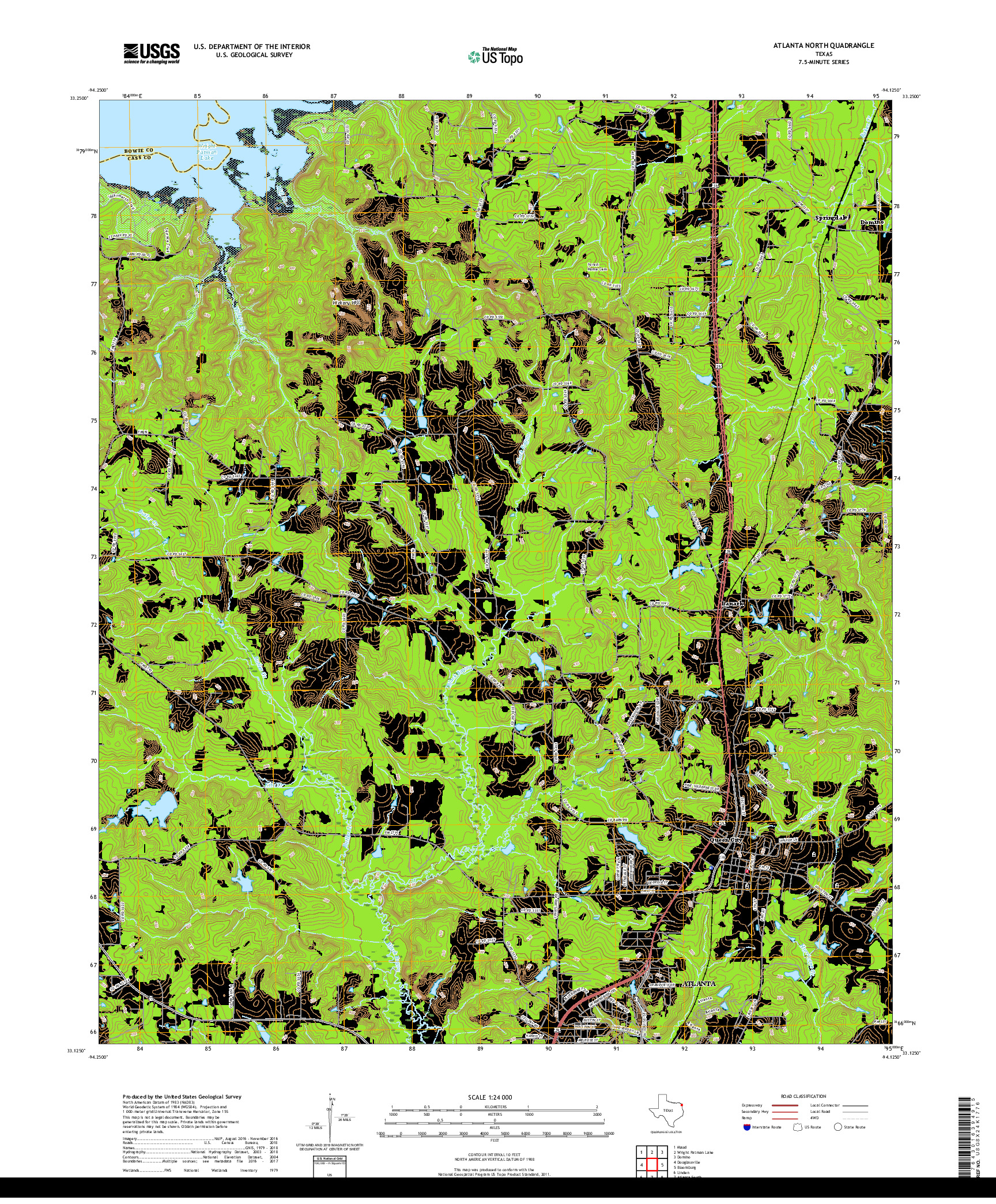 USGS US TOPO 7.5-MINUTE MAP FOR ATLANTA NORTH, TX 2019