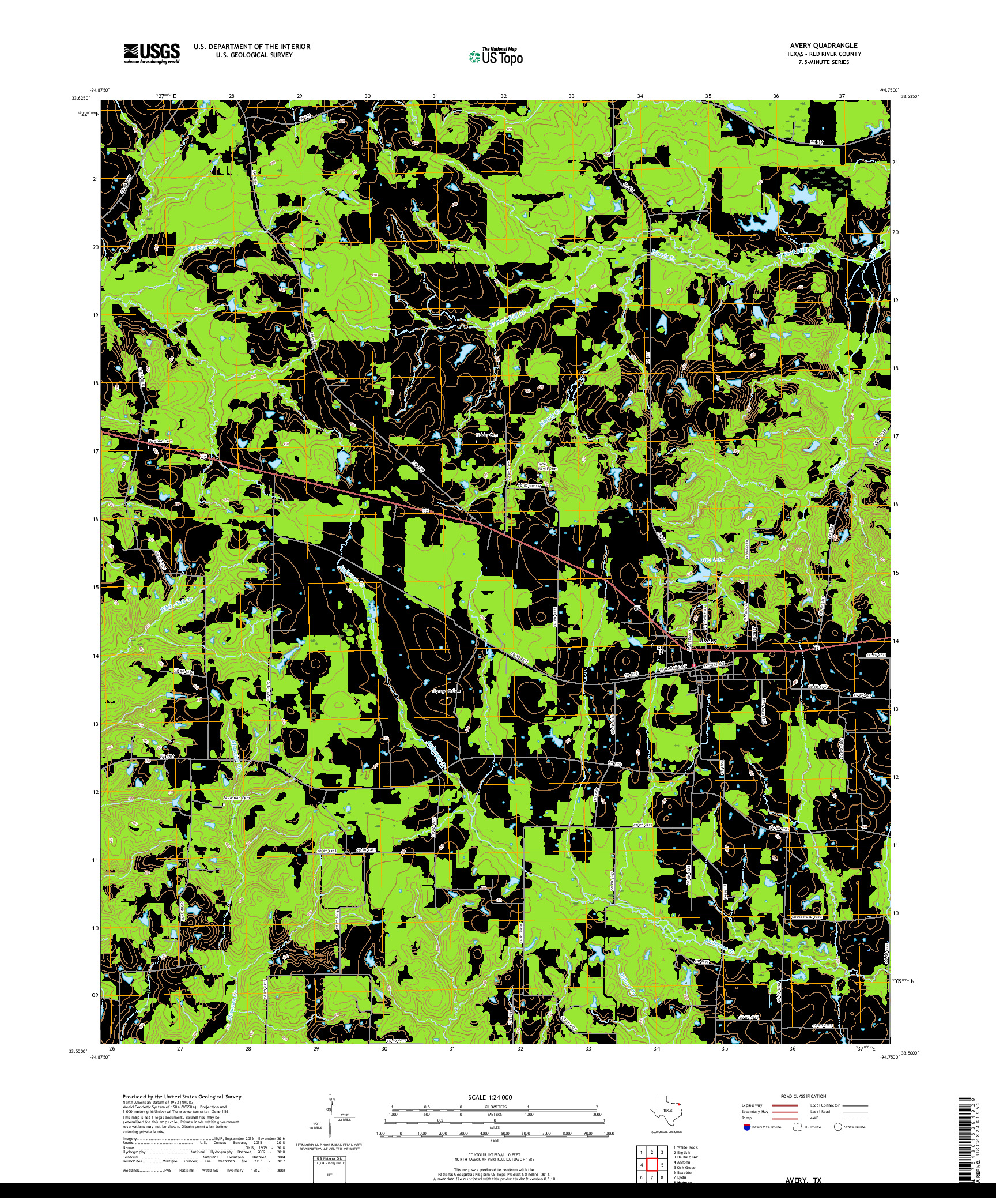 USGS US TOPO 7.5-MINUTE MAP FOR AVERY, TX 2019