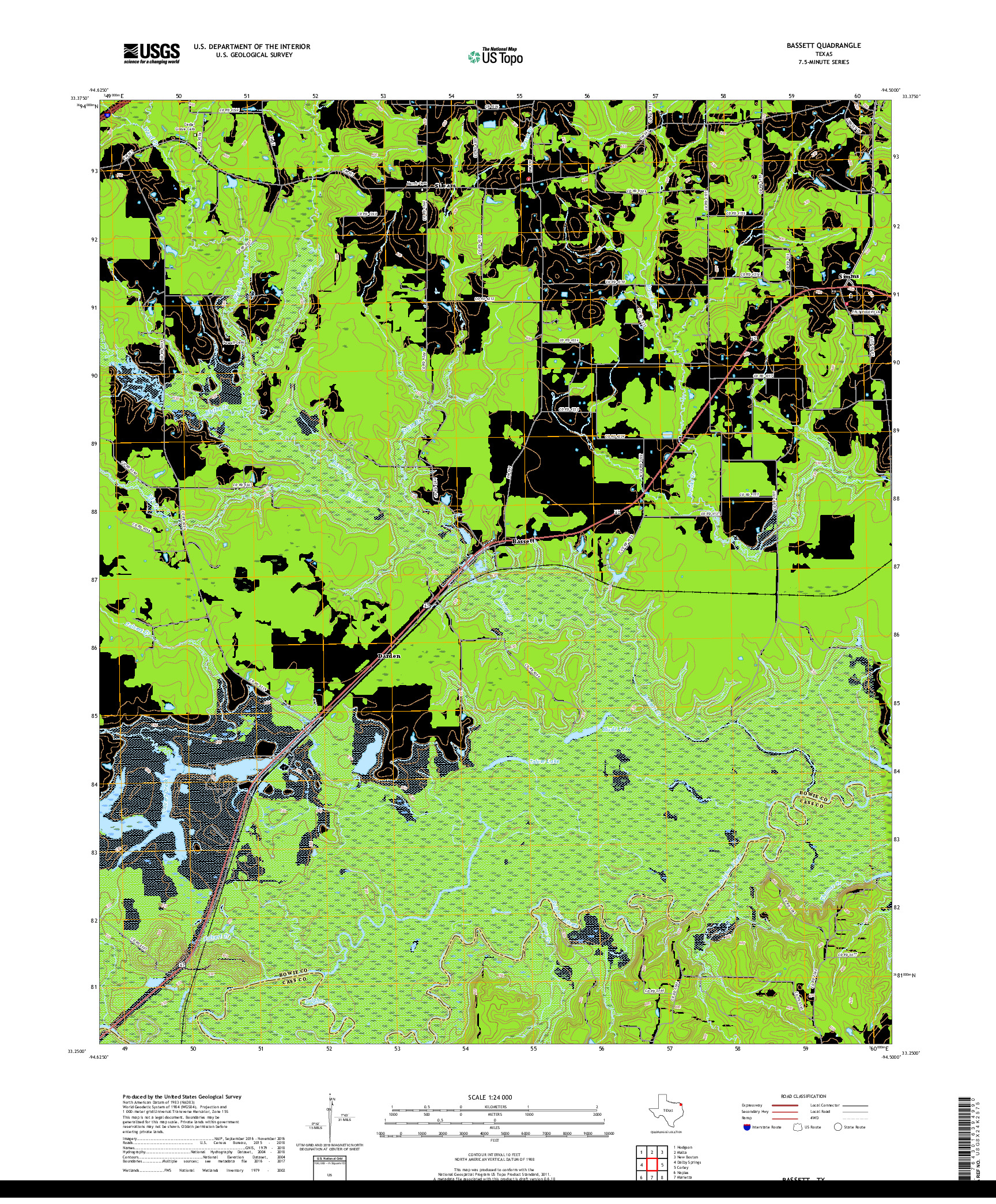 USGS US TOPO 7.5-MINUTE MAP FOR BASSETT, TX 2019