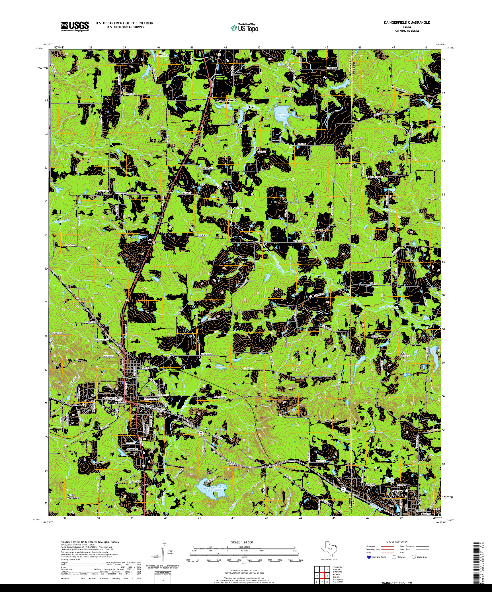 USGS US TOPO 7.5-MINUTE MAP FOR DAINGERFIELD, TX 2019