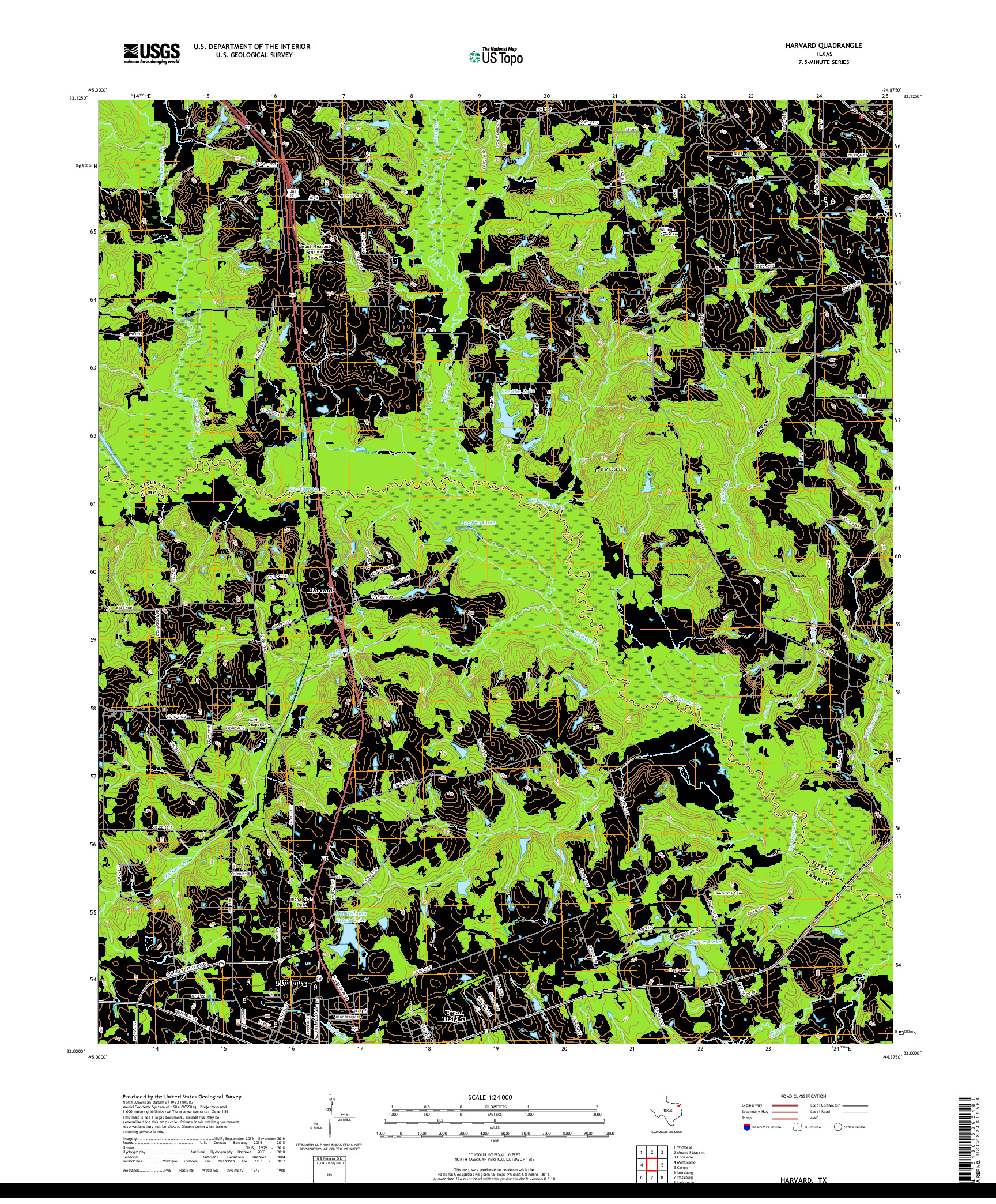 USGS US TOPO 7.5-MINUTE MAP FOR HARVARD, TX 2019