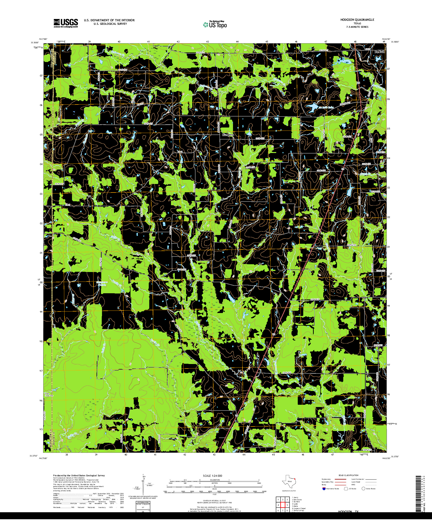 USGS US TOPO 7.5-MINUTE MAP FOR HODGSON, TX 2019