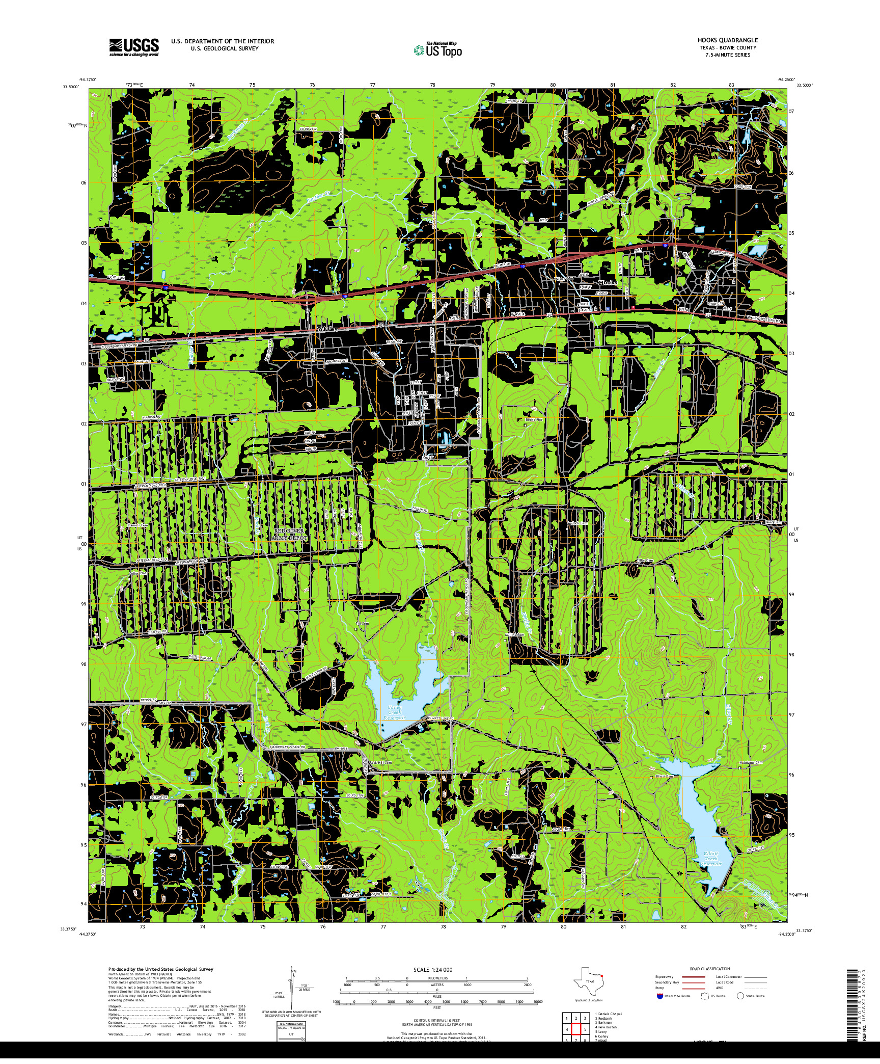 USGS US TOPO 7.5-MINUTE MAP FOR HOOKS, TX 2019