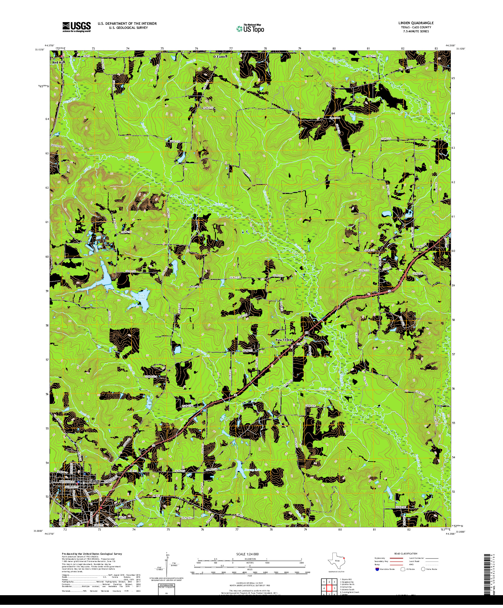 USGS US TOPO 7.5-MINUTE MAP FOR LINDEN, TX 2019