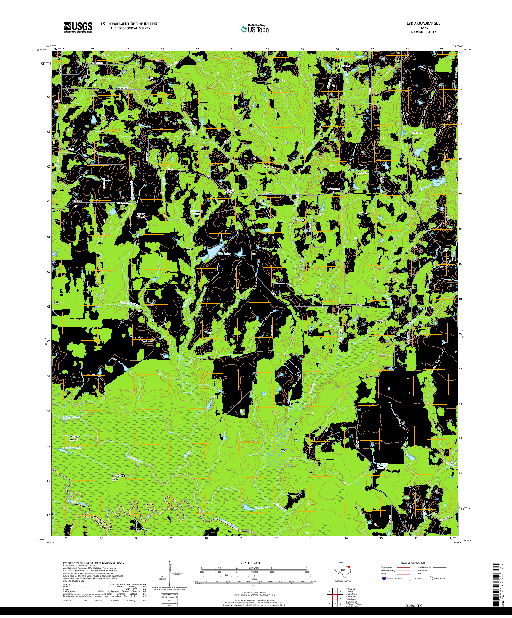 USGS US TOPO 7.5-MINUTE MAP FOR LYDIA, TX 2019