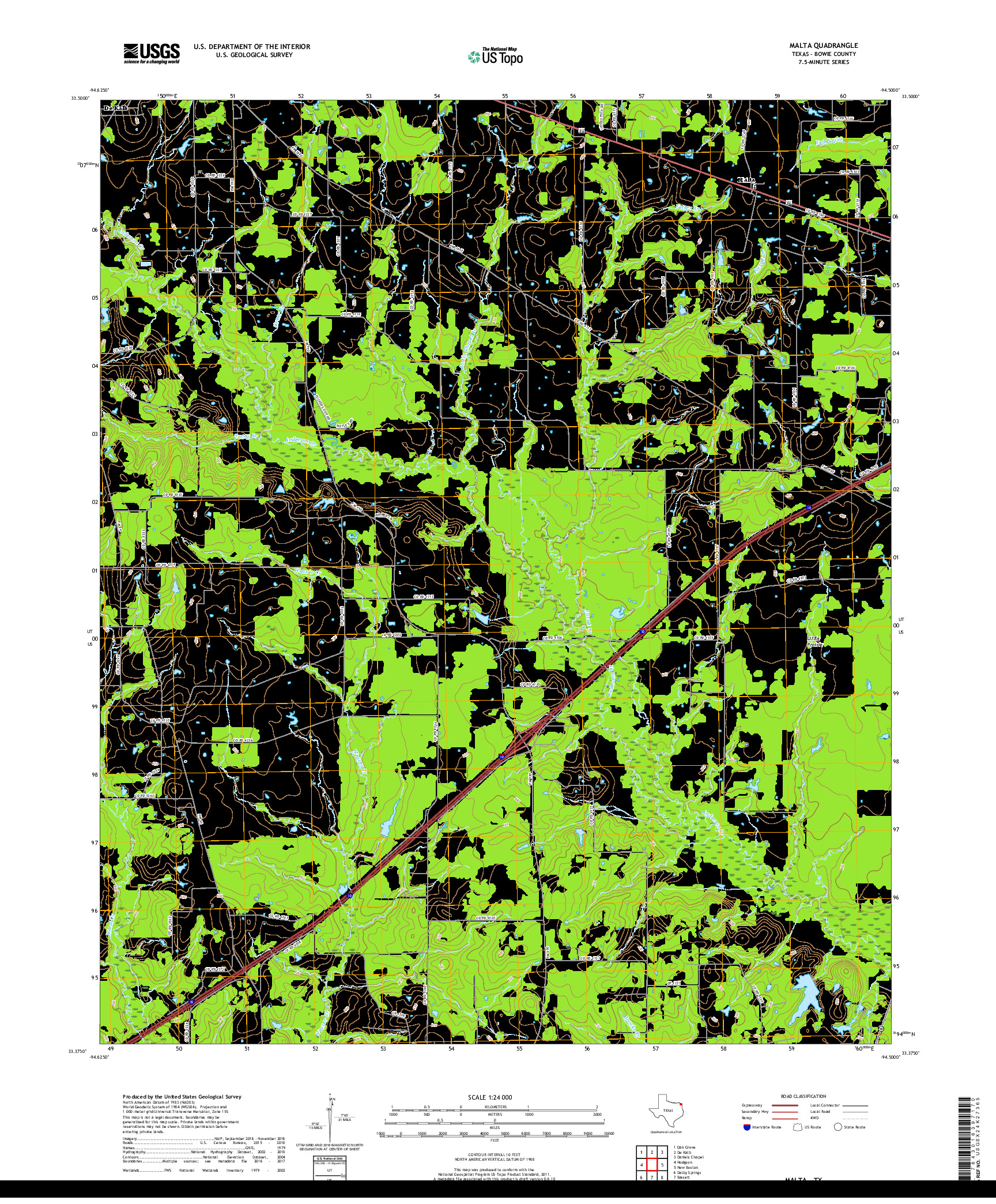 USGS US TOPO 7.5-MINUTE MAP FOR MALTA, TX 2019