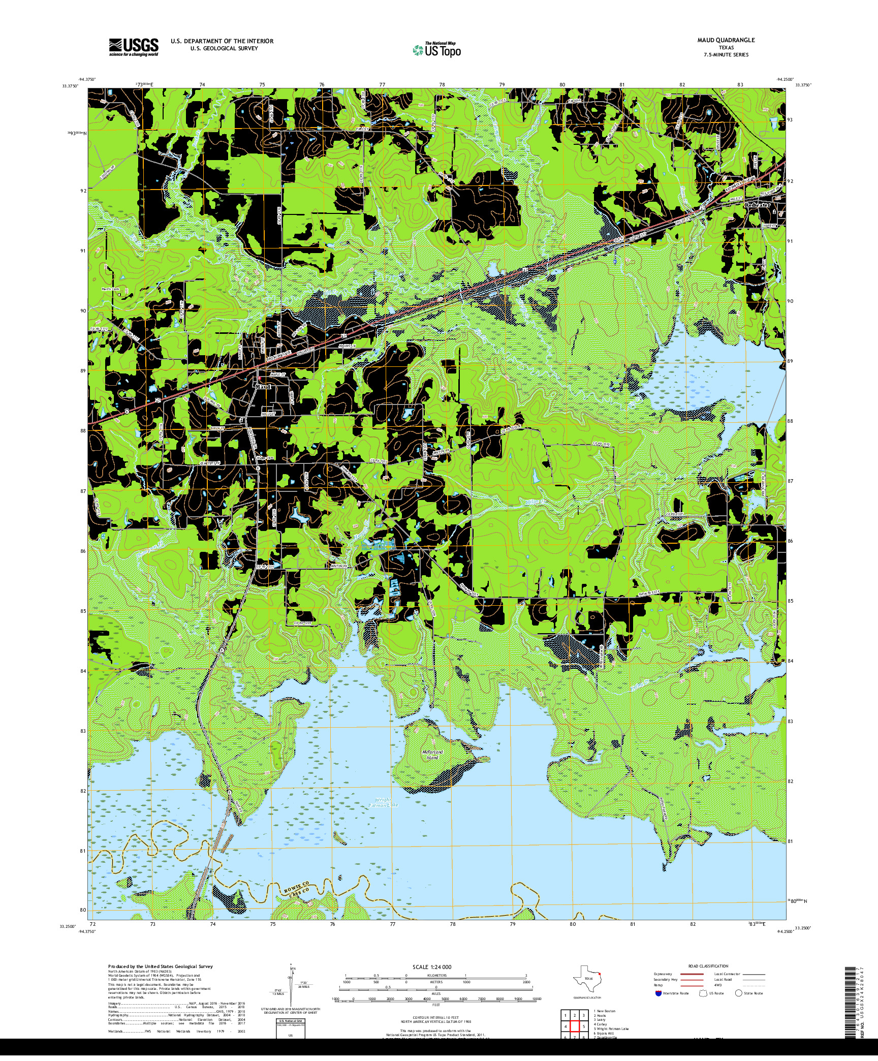 USGS US TOPO 7.5-MINUTE MAP FOR MAUD, TX 2019