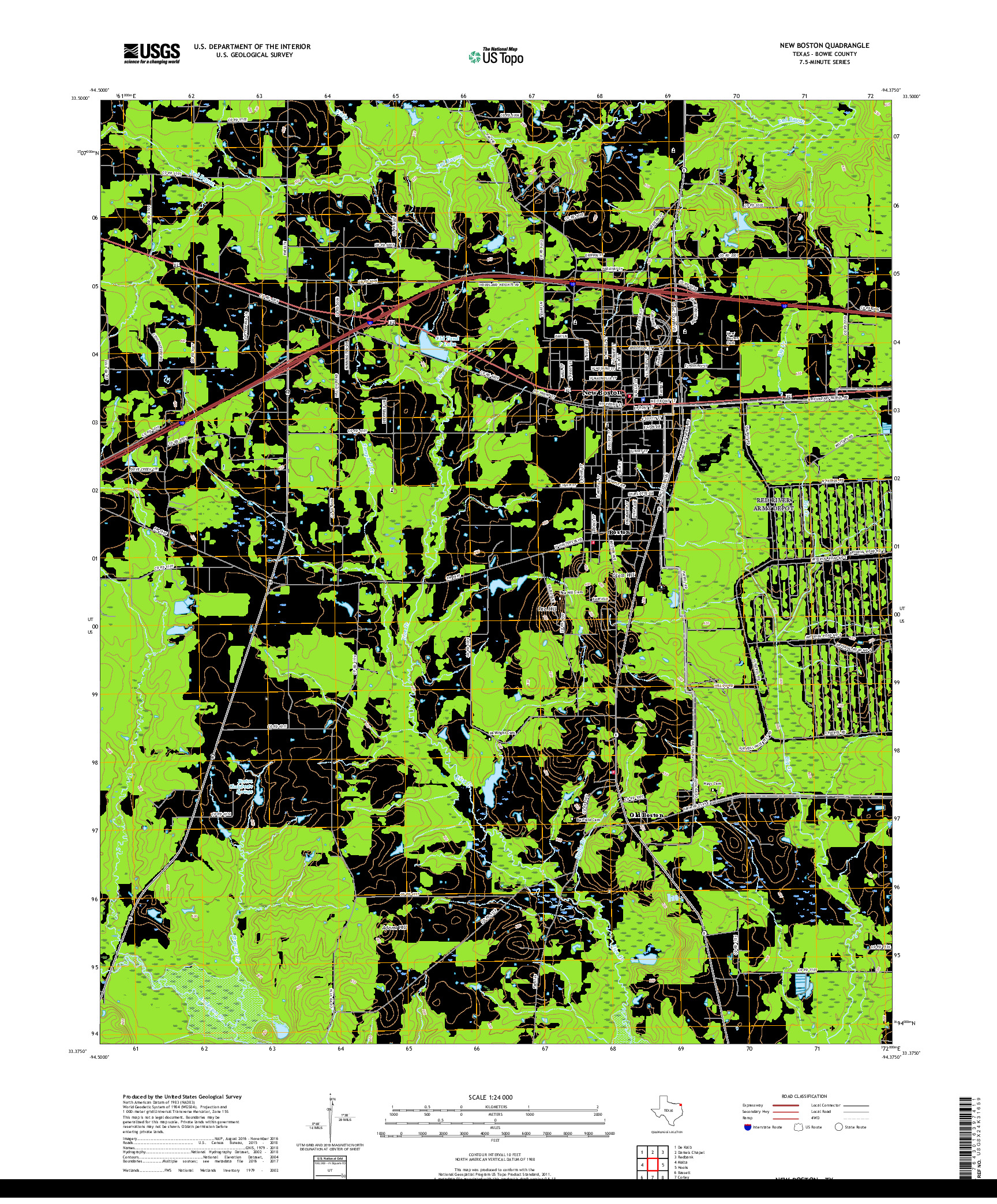 USGS US TOPO 7.5-MINUTE MAP FOR NEW BOSTON, TX 2019