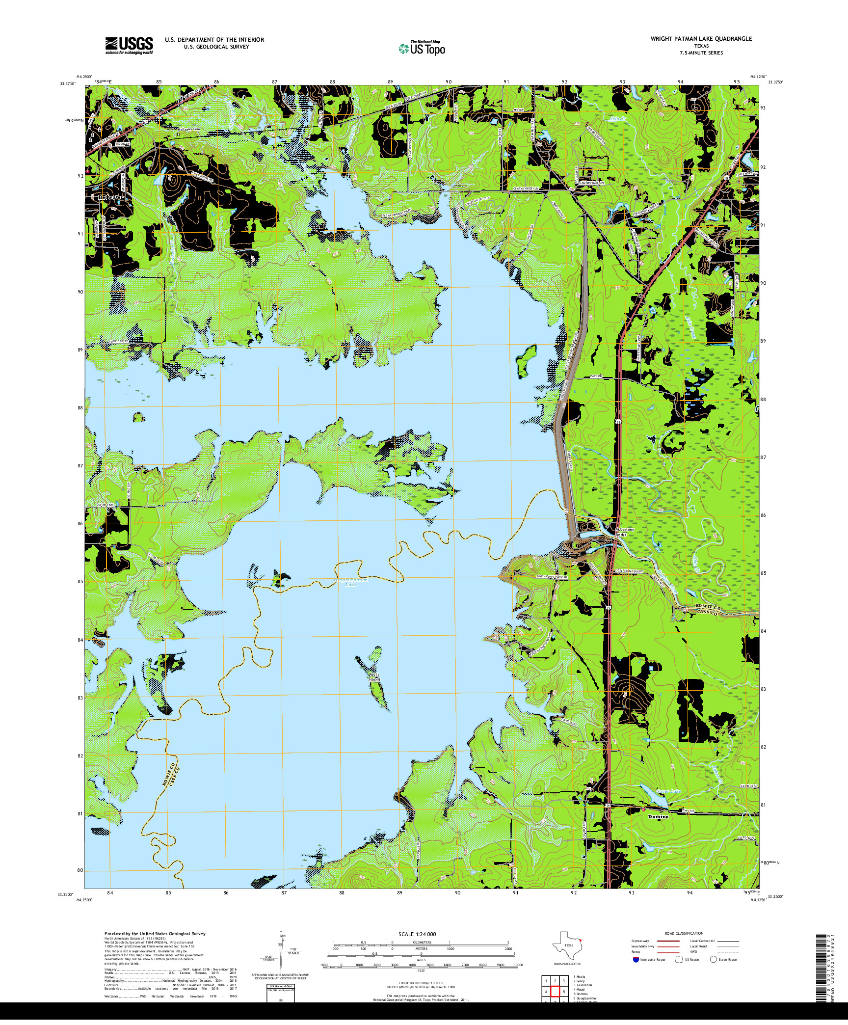 USGS US TOPO 7.5-MINUTE MAP FOR WRIGHT PATMAN LAKE, TX 2019