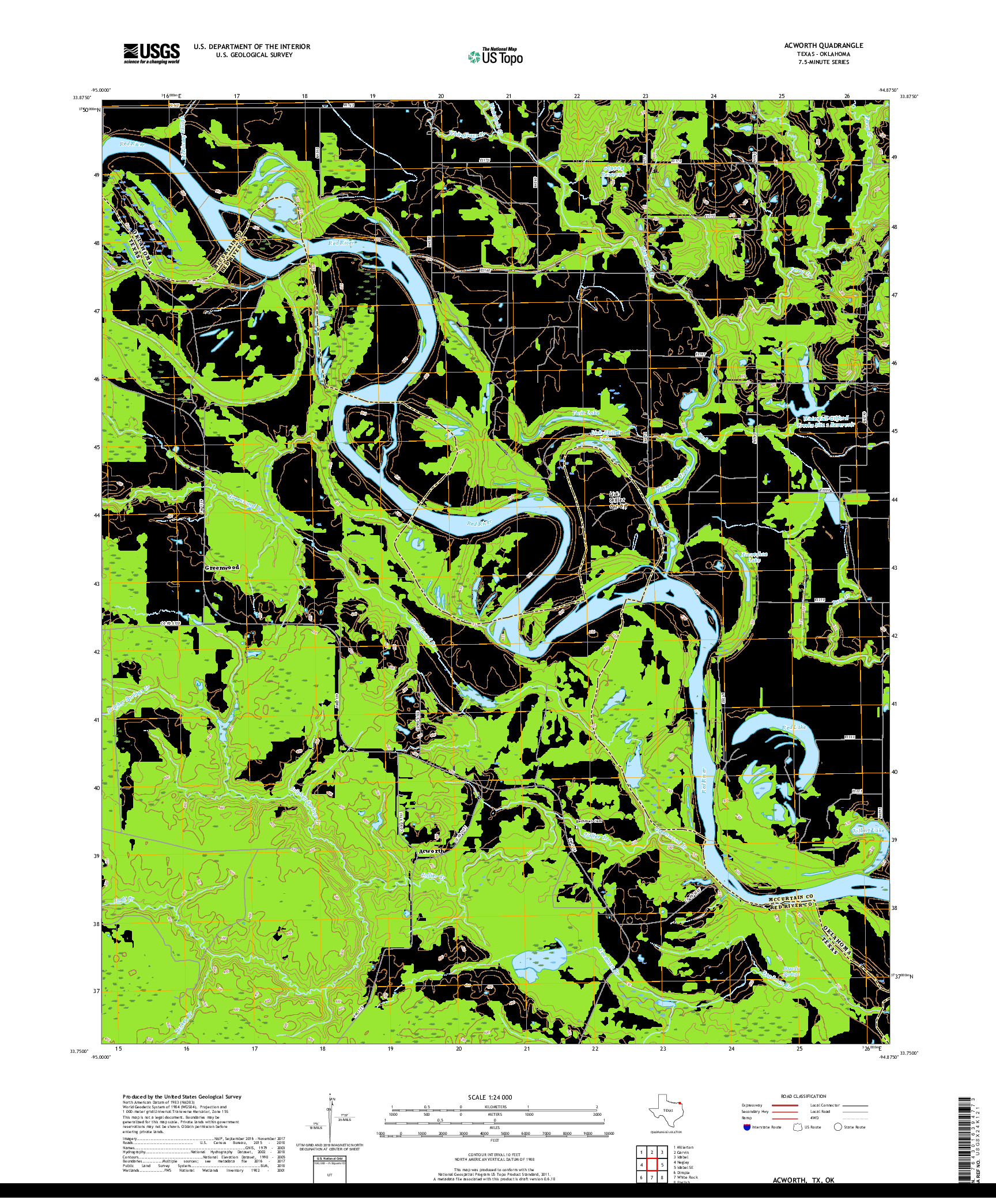 USGS US TOPO 7.5-MINUTE MAP FOR ACWORTH, TX,OK 2019