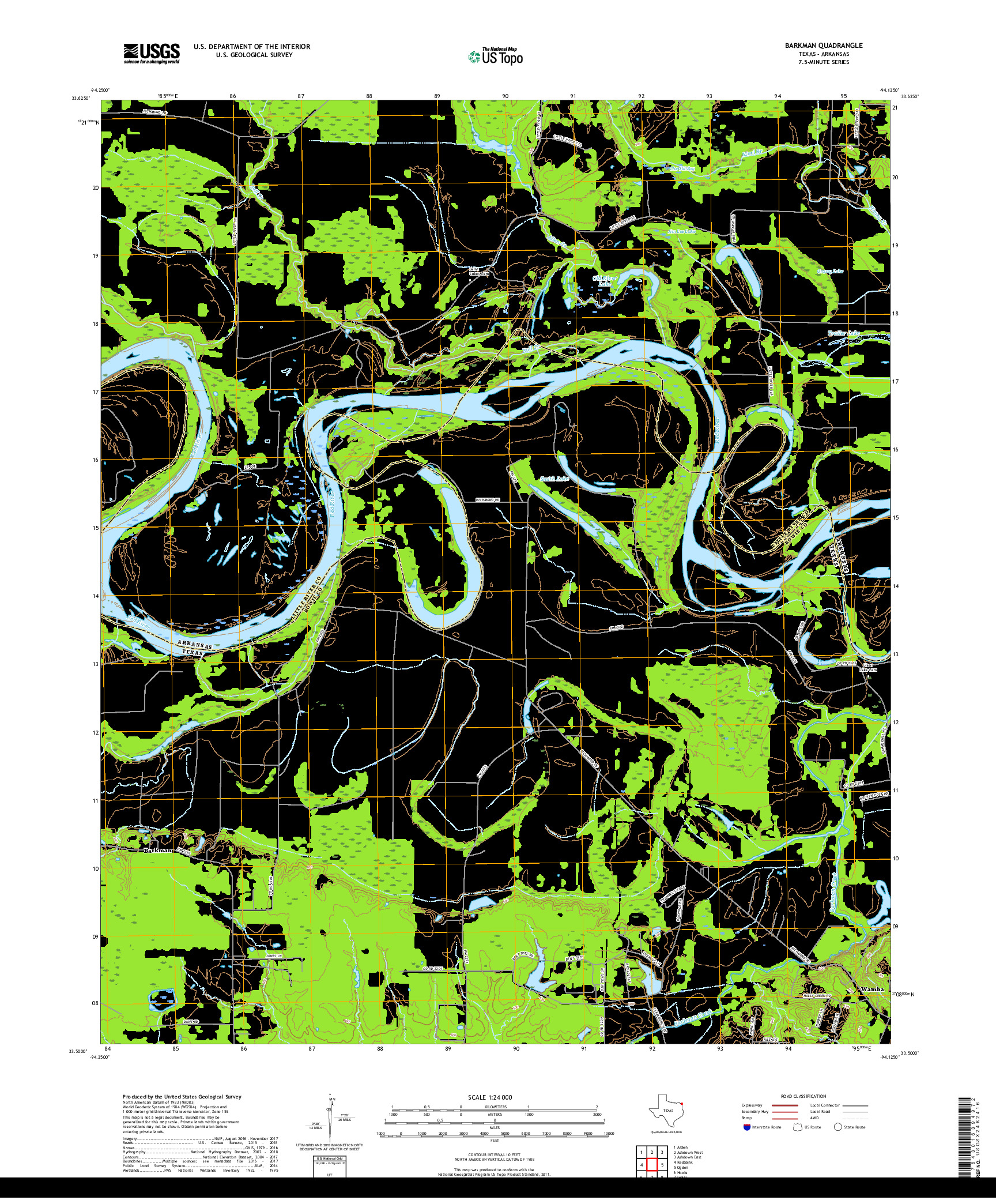 USGS US TOPO 7.5-MINUTE MAP FOR BARKMAN, TX,AR 2019