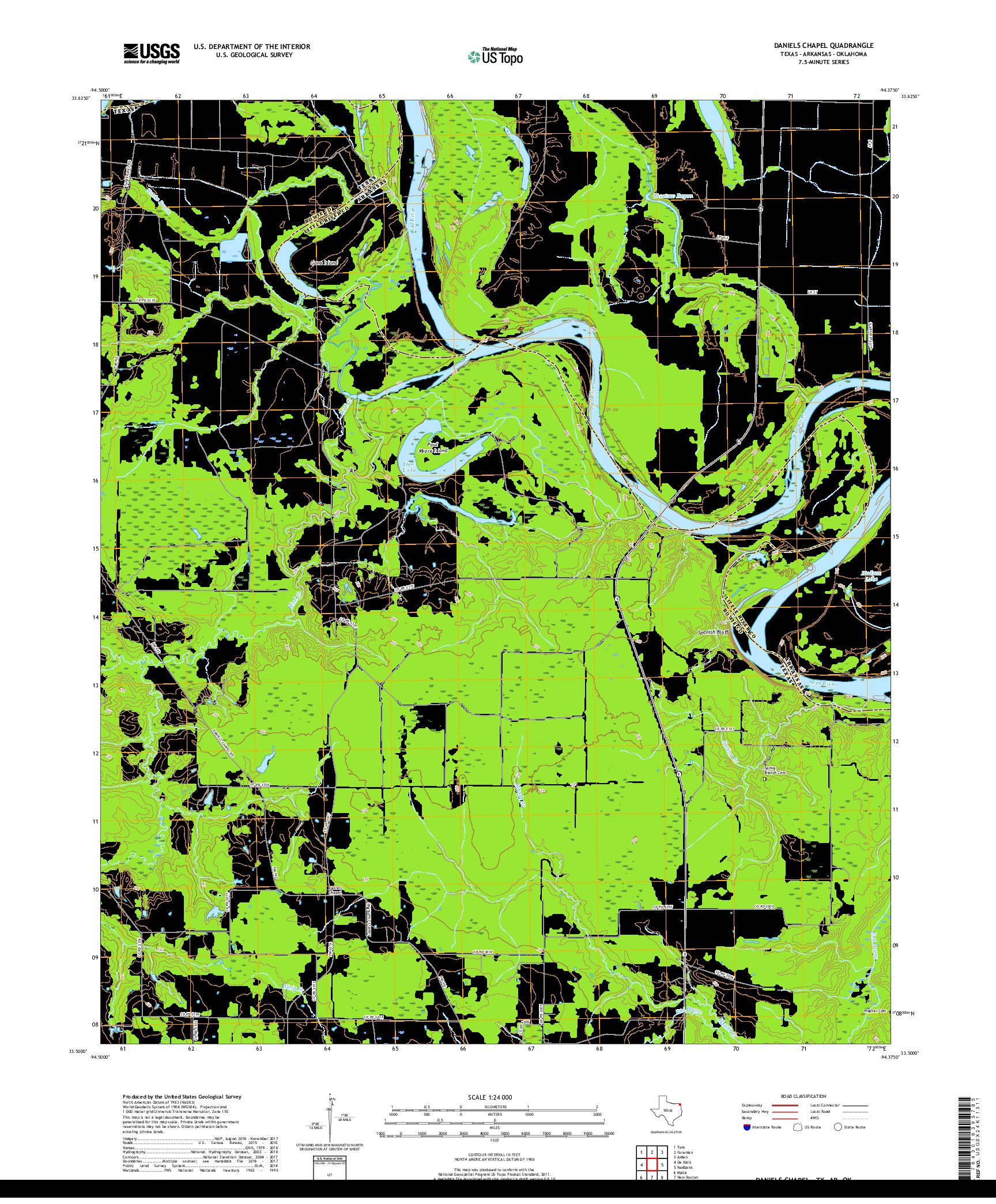 USGS US TOPO 7.5-MINUTE MAP FOR DANIELS CHAPEL, TX,AR,OK 2019